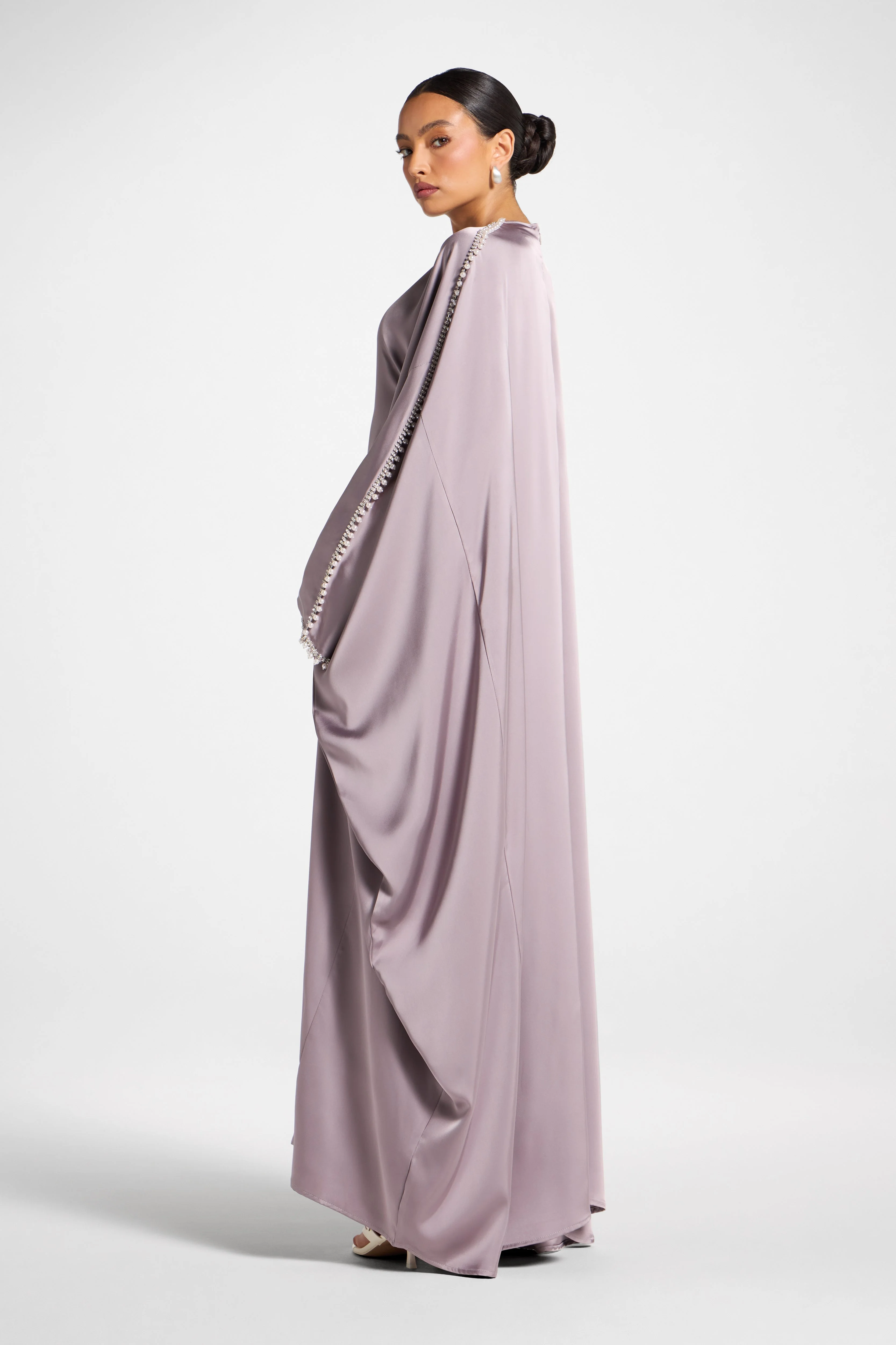 Embellished Butterfly Abaya Dress - Dusky Lavender - Image 6