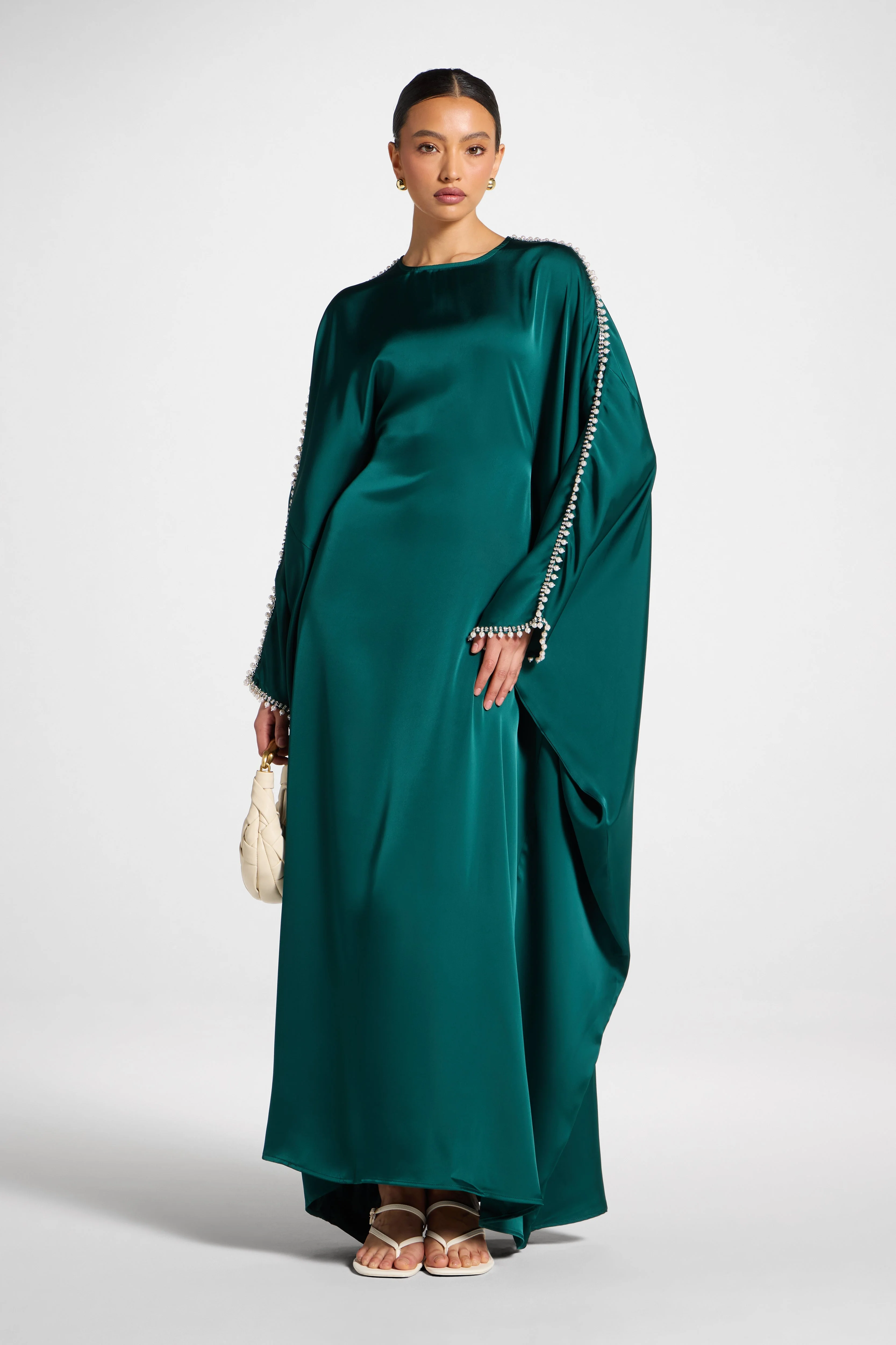 Embellished Butterfly Abaya Dress - Emerald