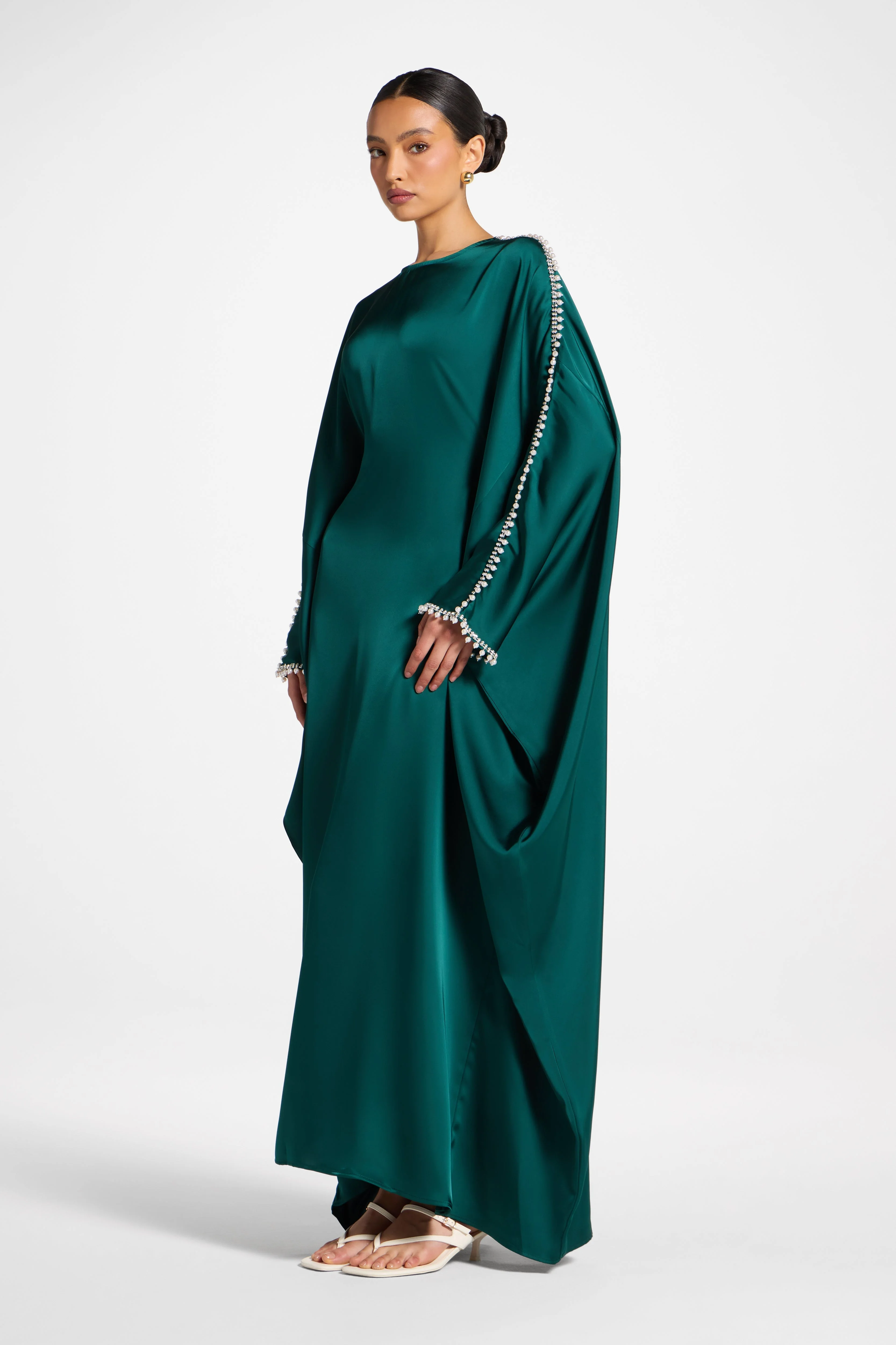 Embellished Butterfly Abaya Dress - Emerald - Image 5