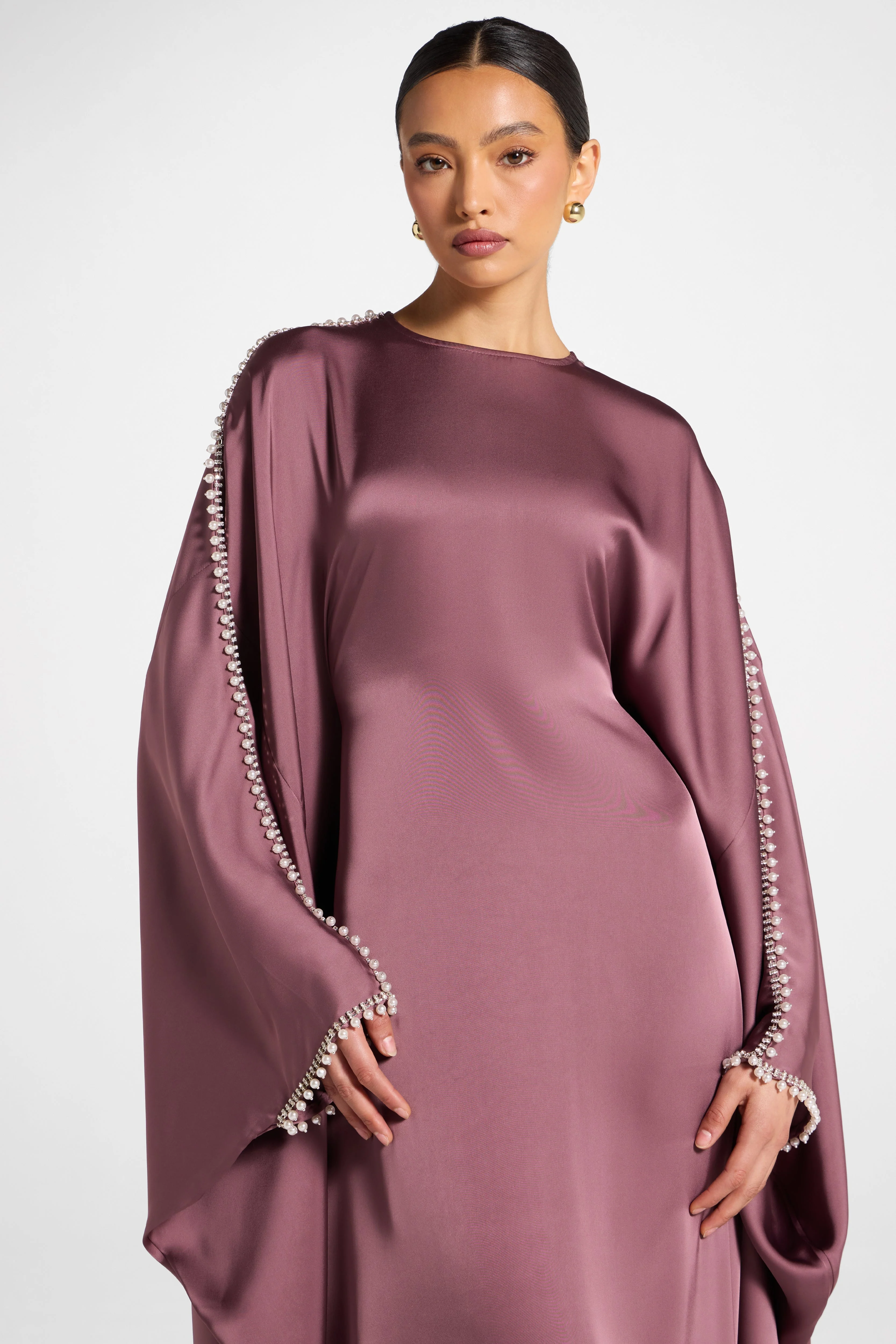 Embellished Butterfly Abaya Dress - Plum - Image 2