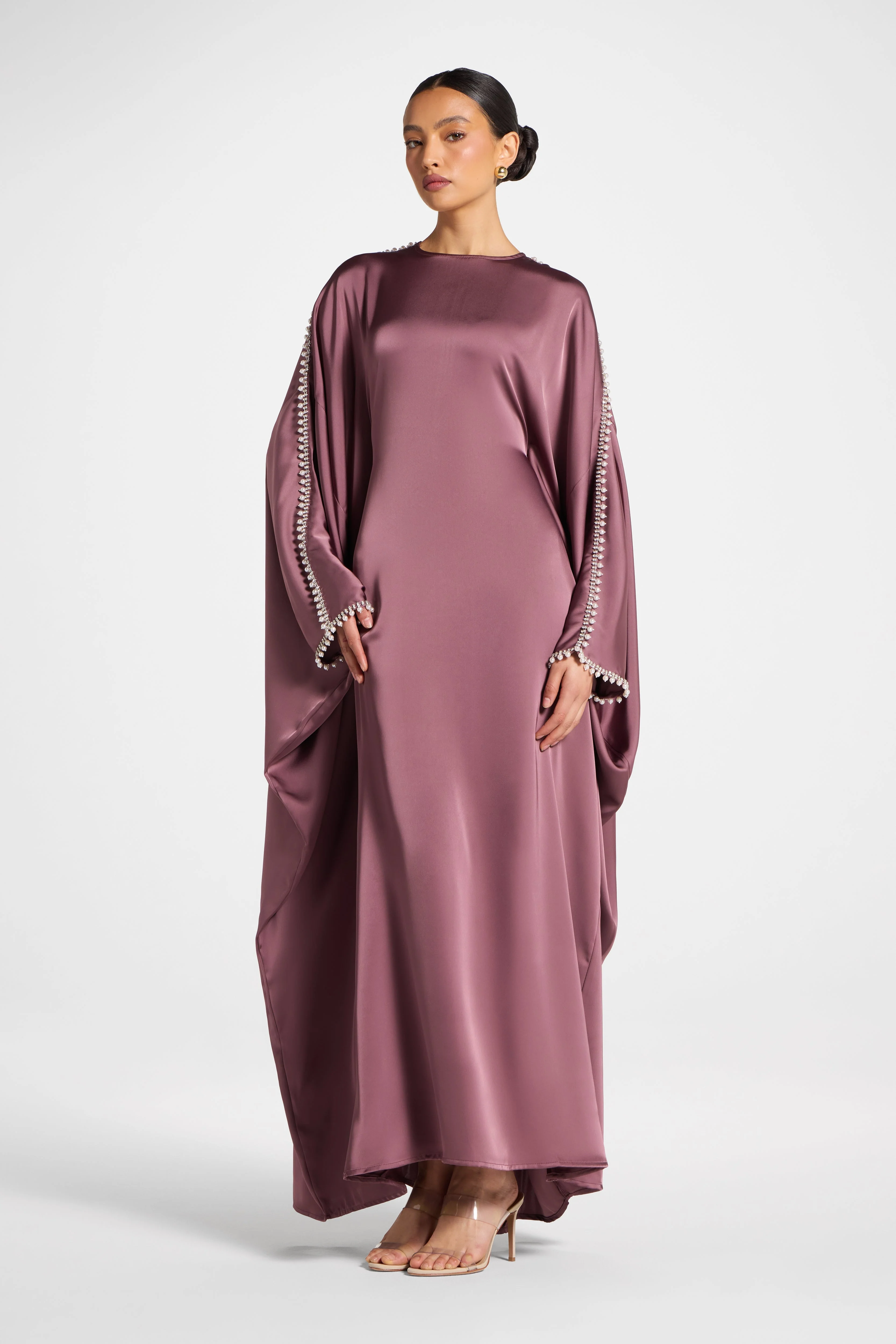 Embellished Butterfly Abaya Dress - Plum - Image 3