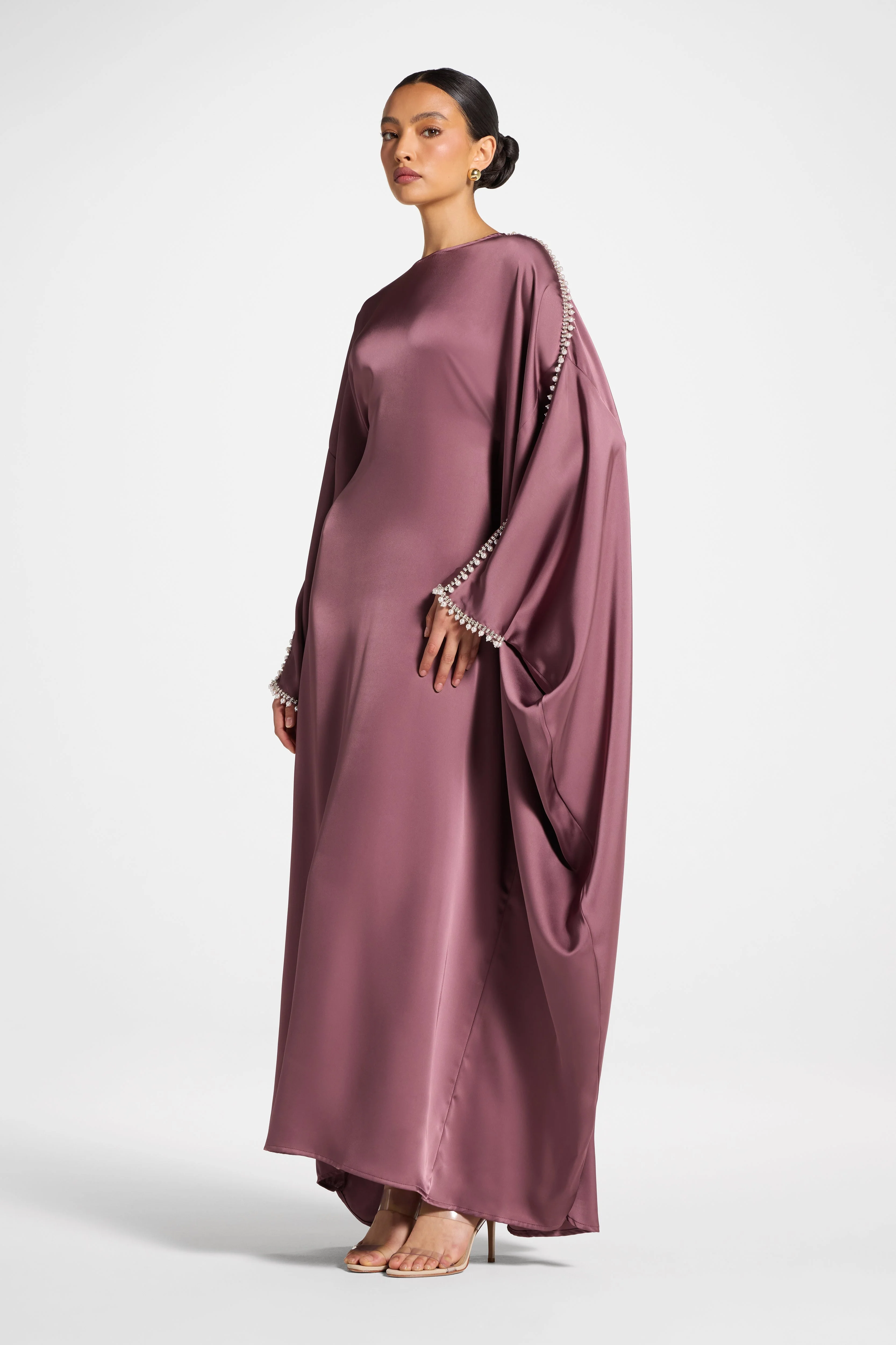 Embellished Butterfly Abaya Dress - Plum - Image 5