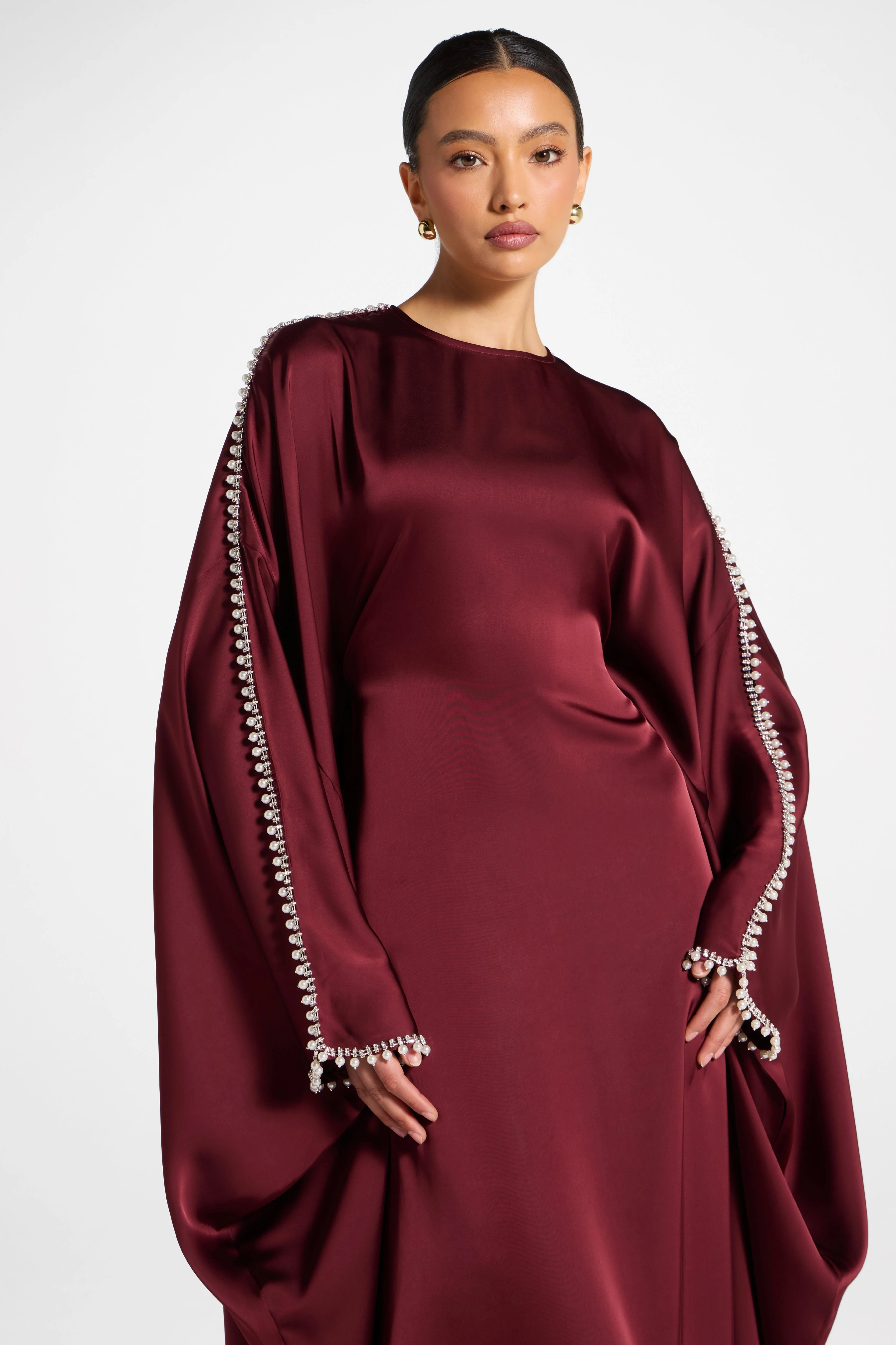 Embellished Butterfly Abaya Dress - Pomegranate - Image 2
