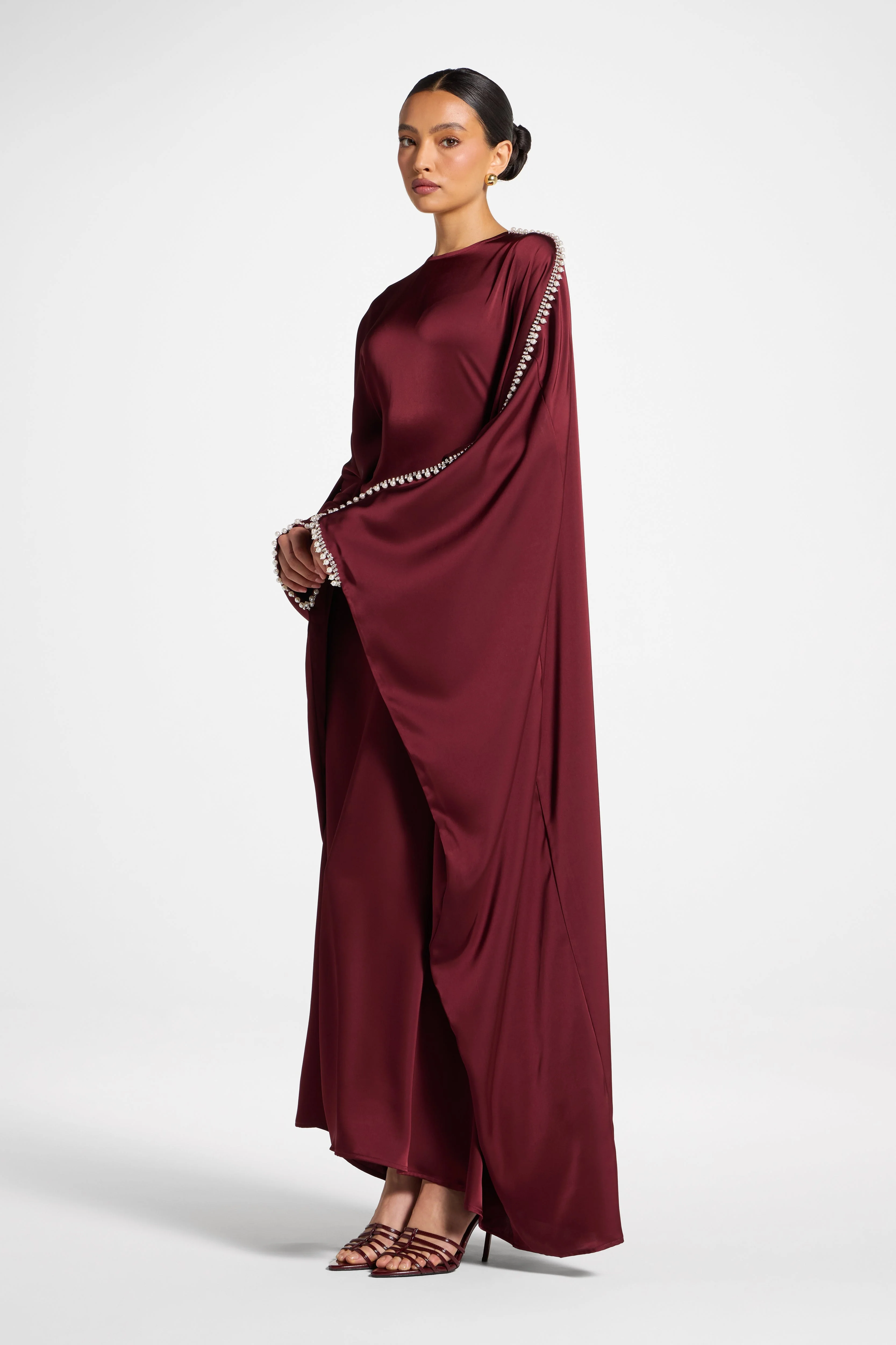 Embellished Butterfly Abaya Dress - Pomegranate - Image 5