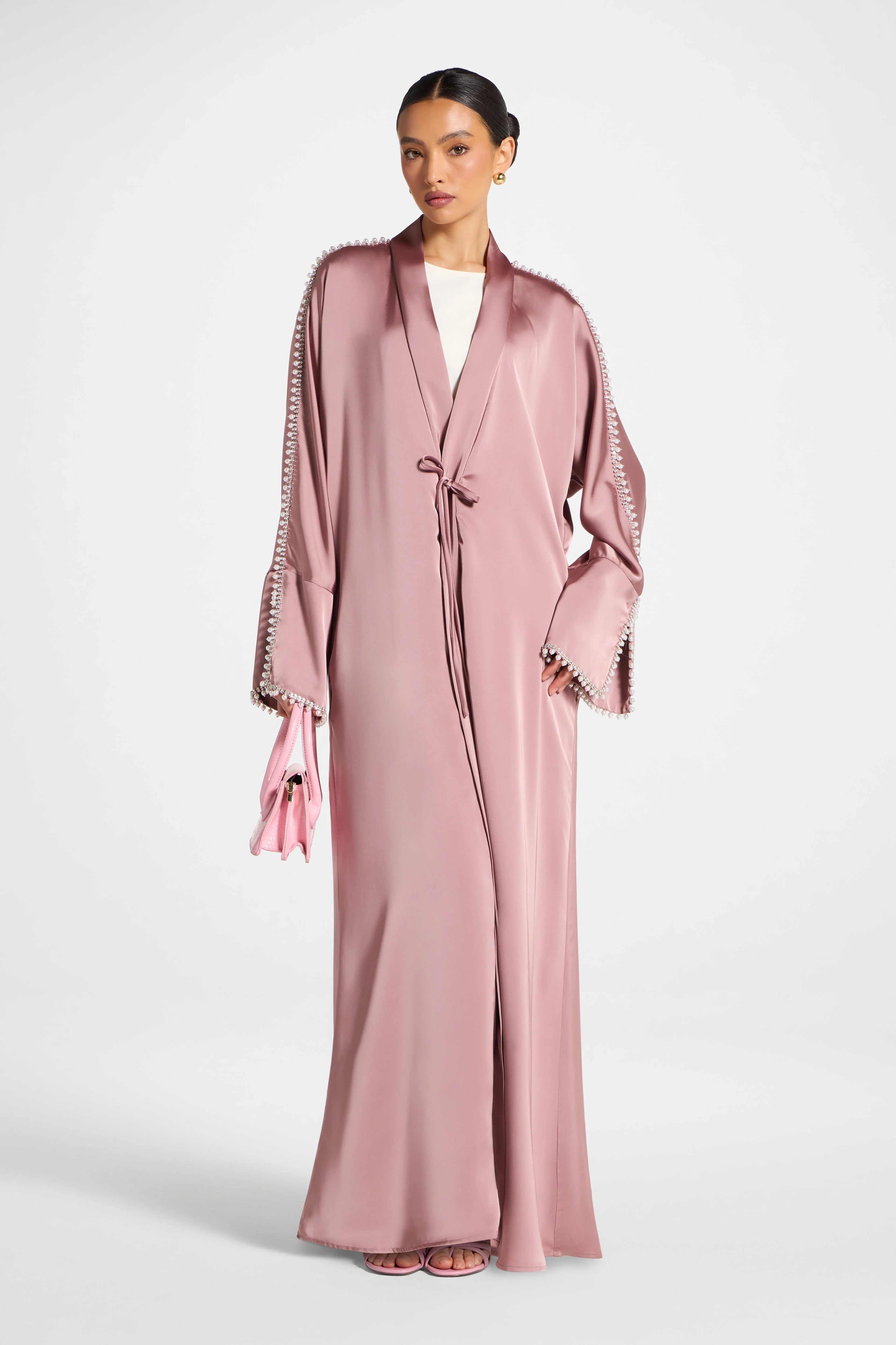 Embellished Open Abaya - Desert Mauve