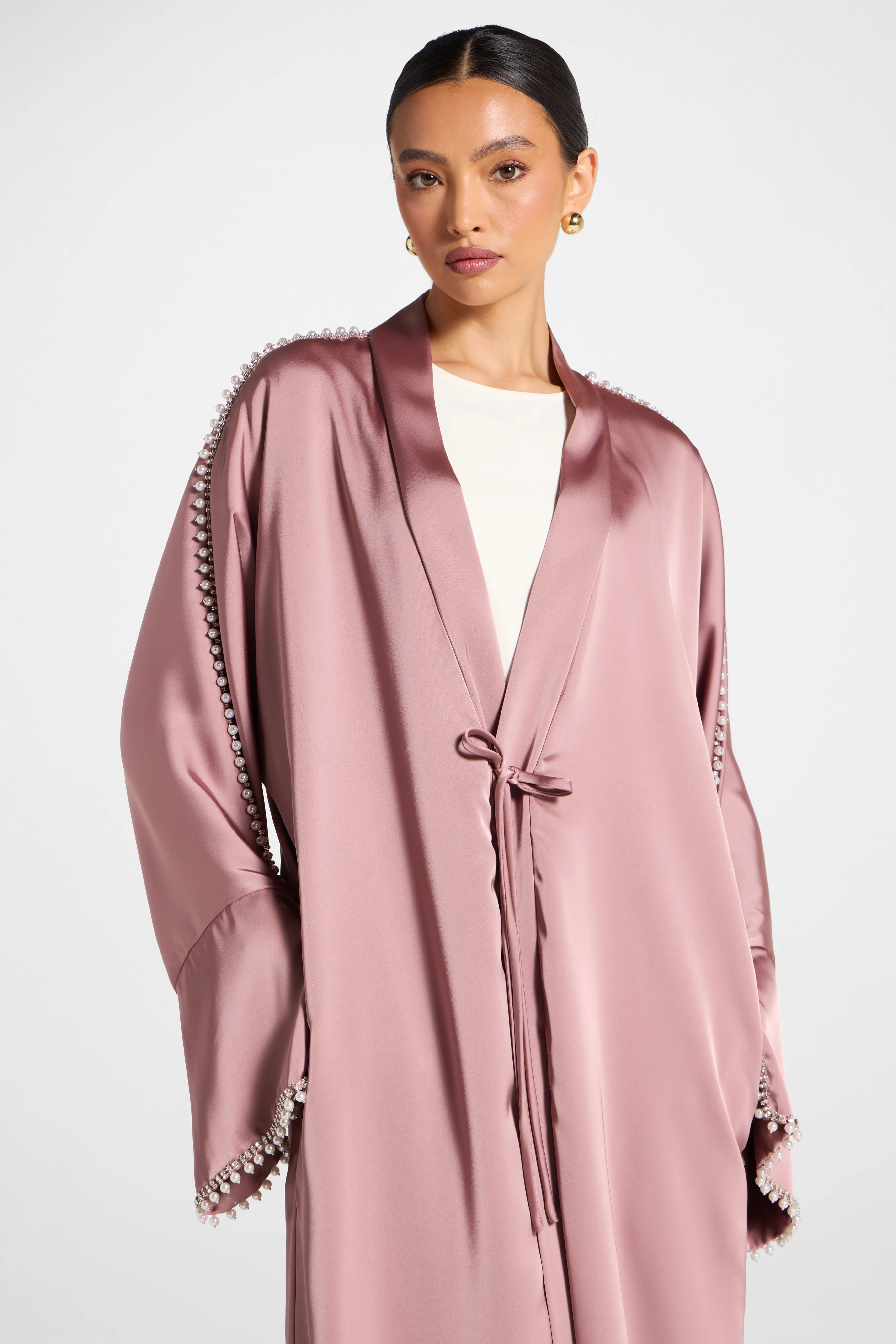 Embellished Open Abaya - Desert Mauve - Image 2