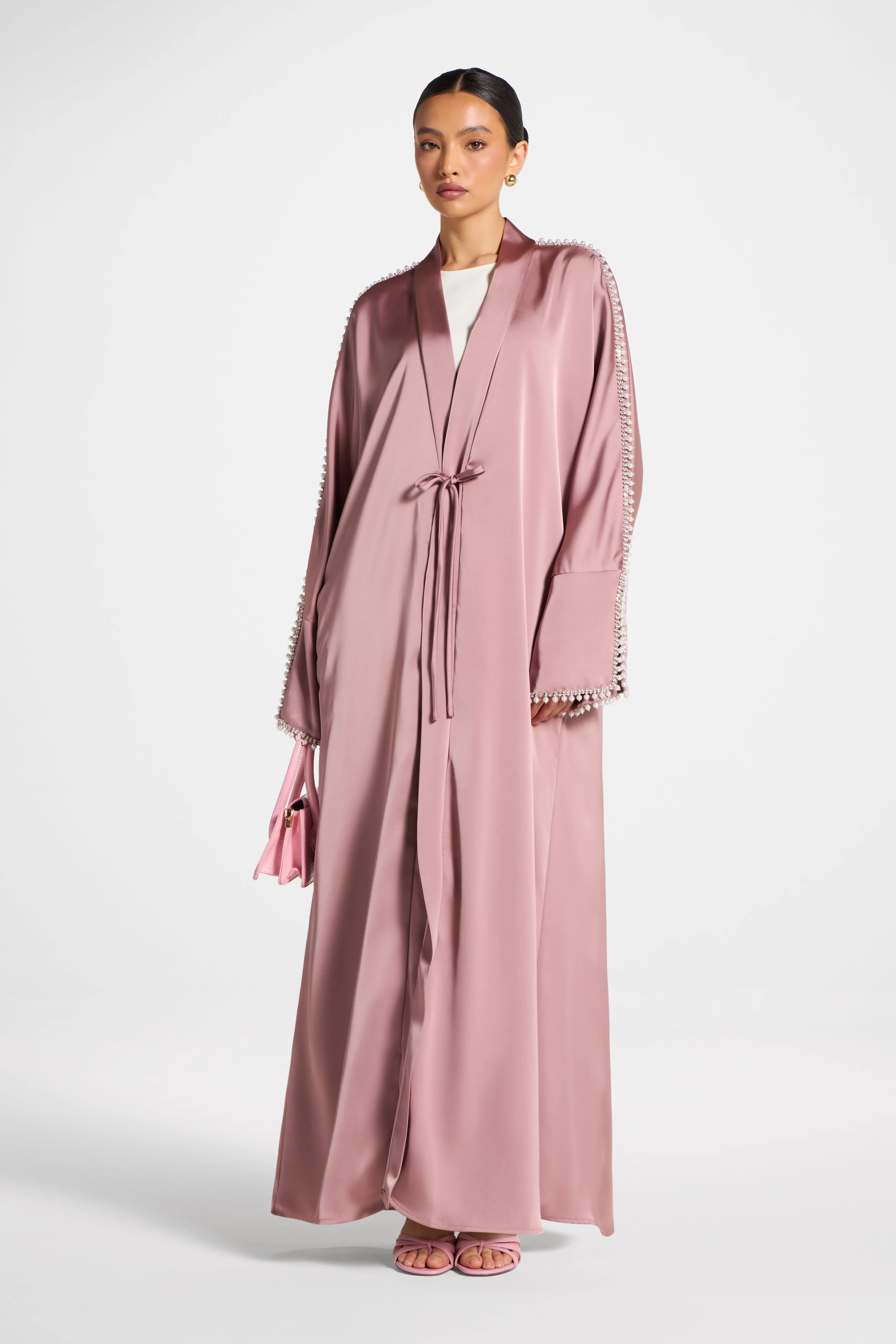 Embellished Open Abaya - Desert Mauve - Image 3
