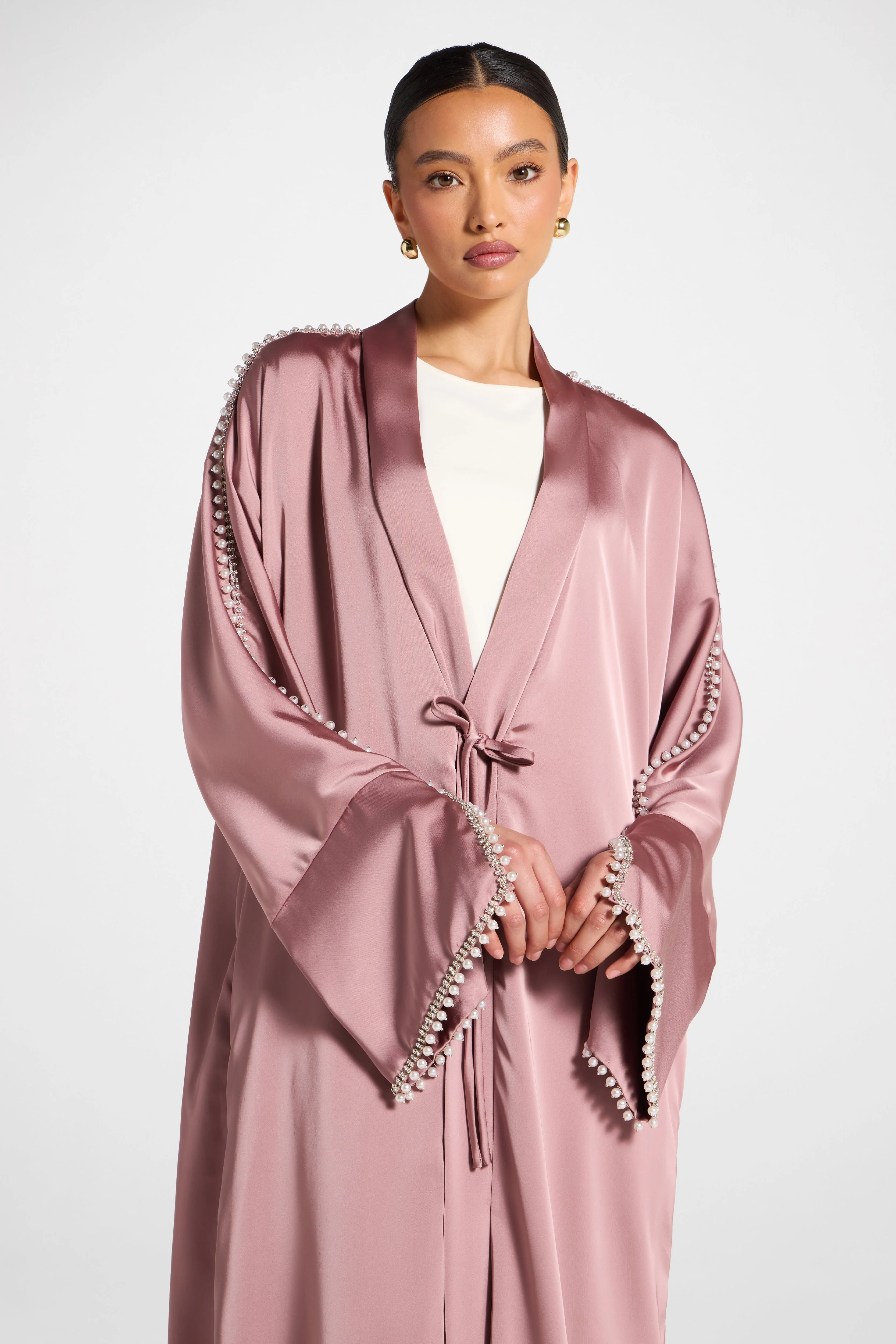 Embellished Open Abaya - Desert Mauve - Image 4