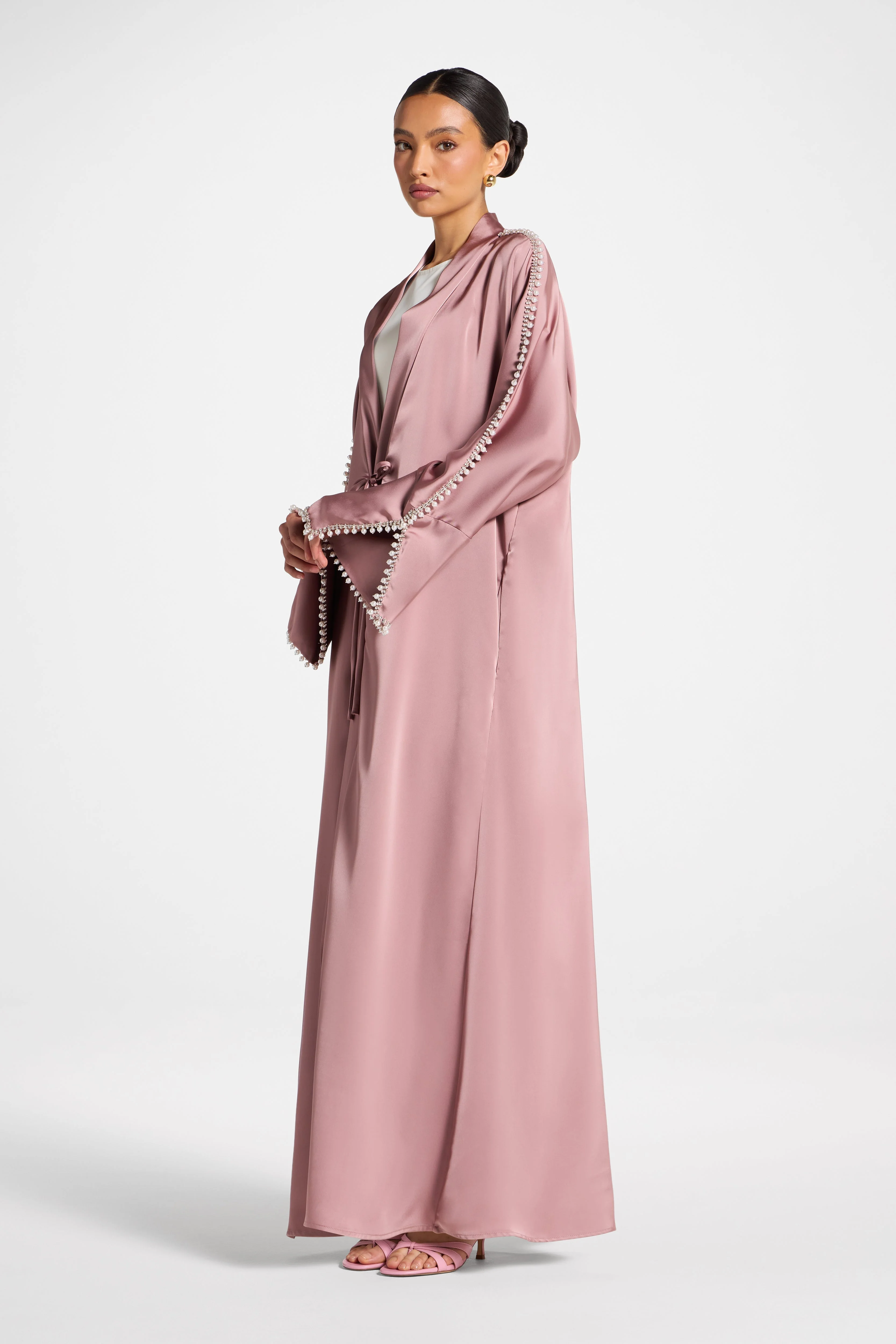 Embellished Open Abaya - Desert Mauve - Image 5