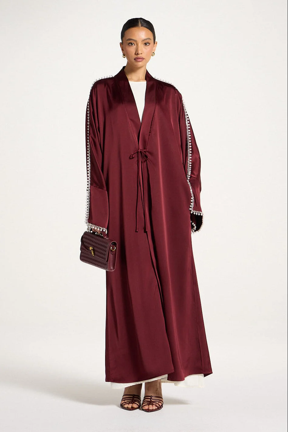 Embellished Open Abaya - Pomegranate