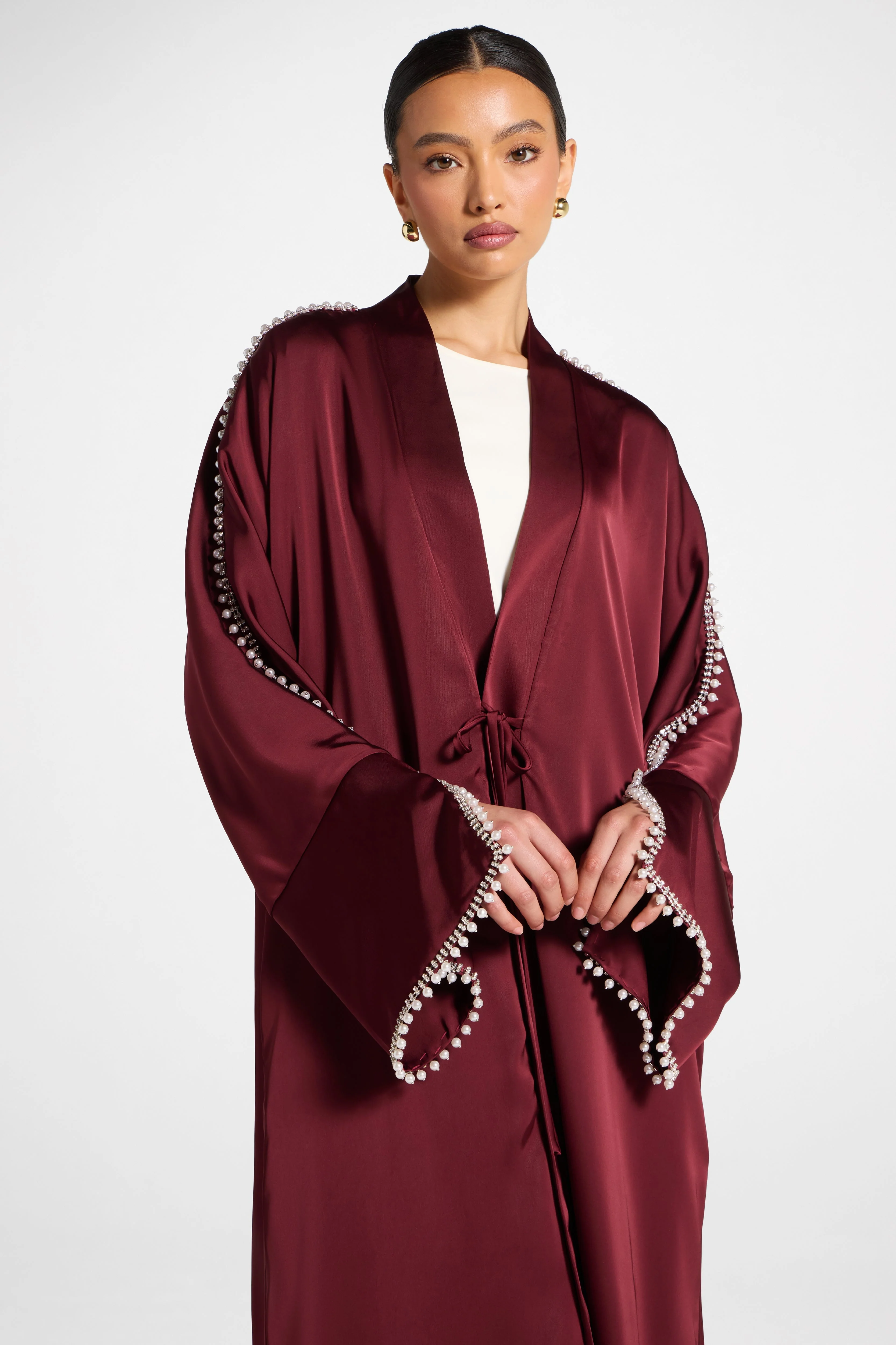 Embellished Open Abaya - Pomegranate - Image 2