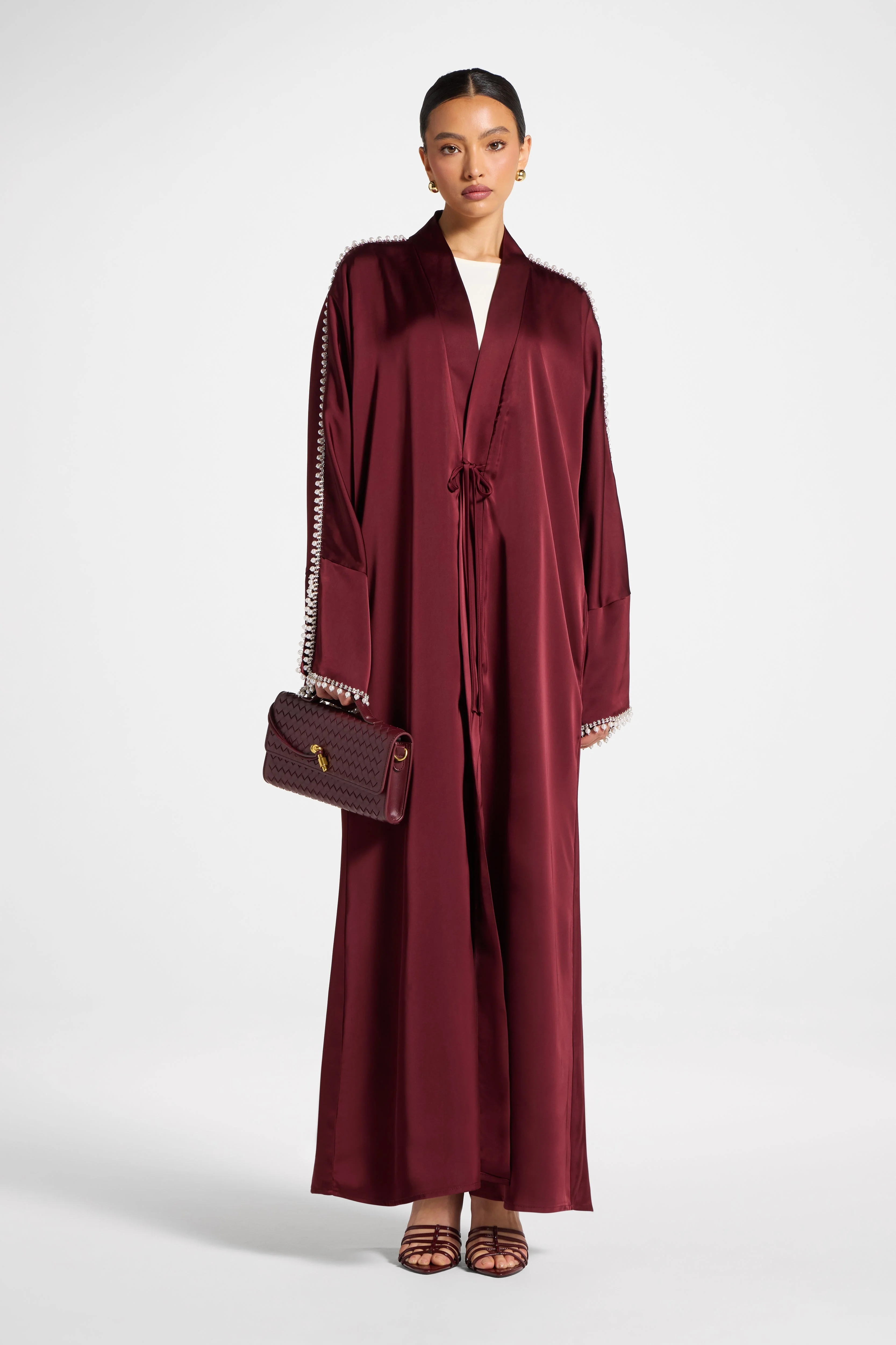 Embellished Open Abaya - Pomegranate - Image 3