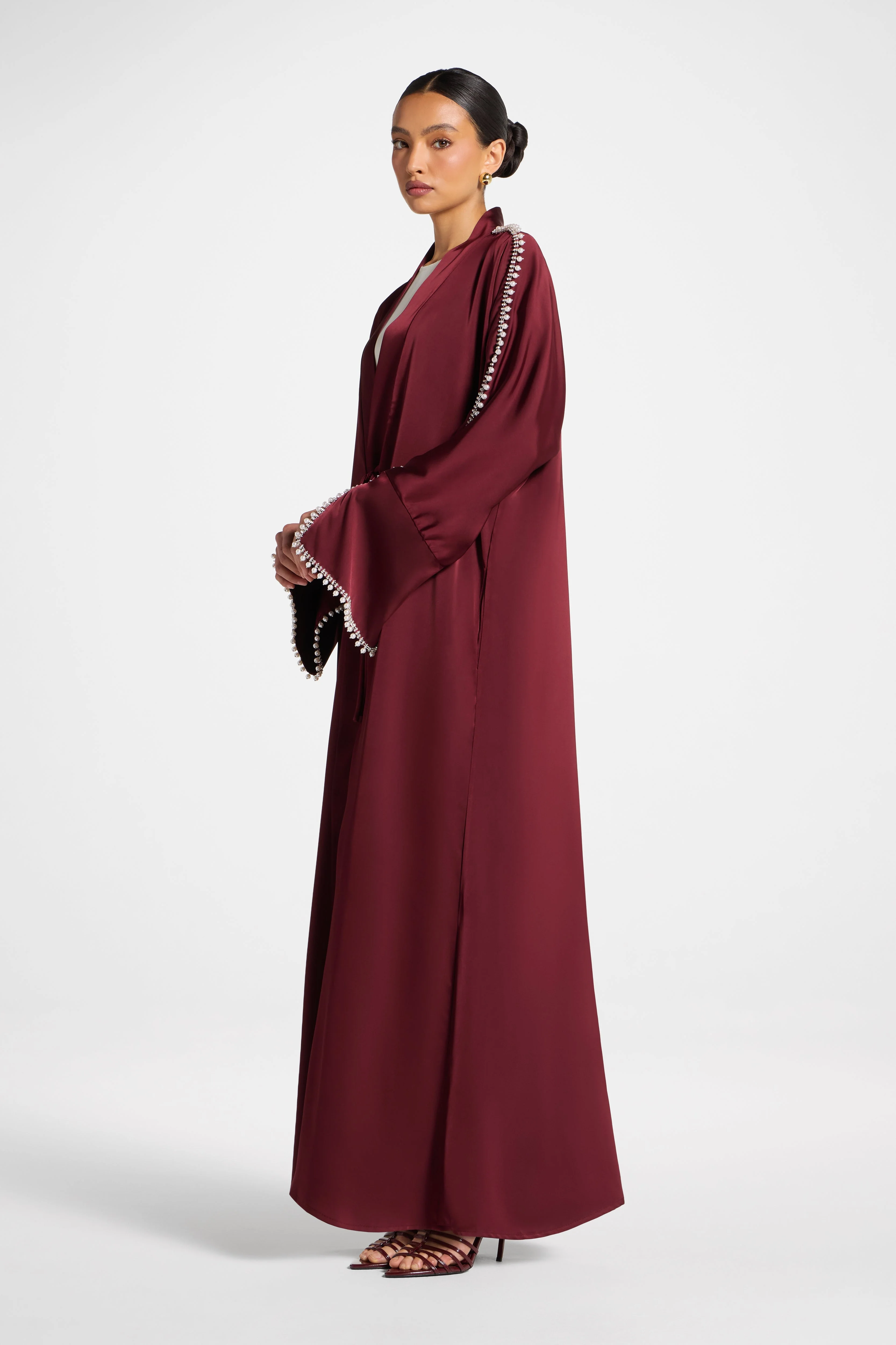 Embellished Open Abaya - Pomegranate - Image 4