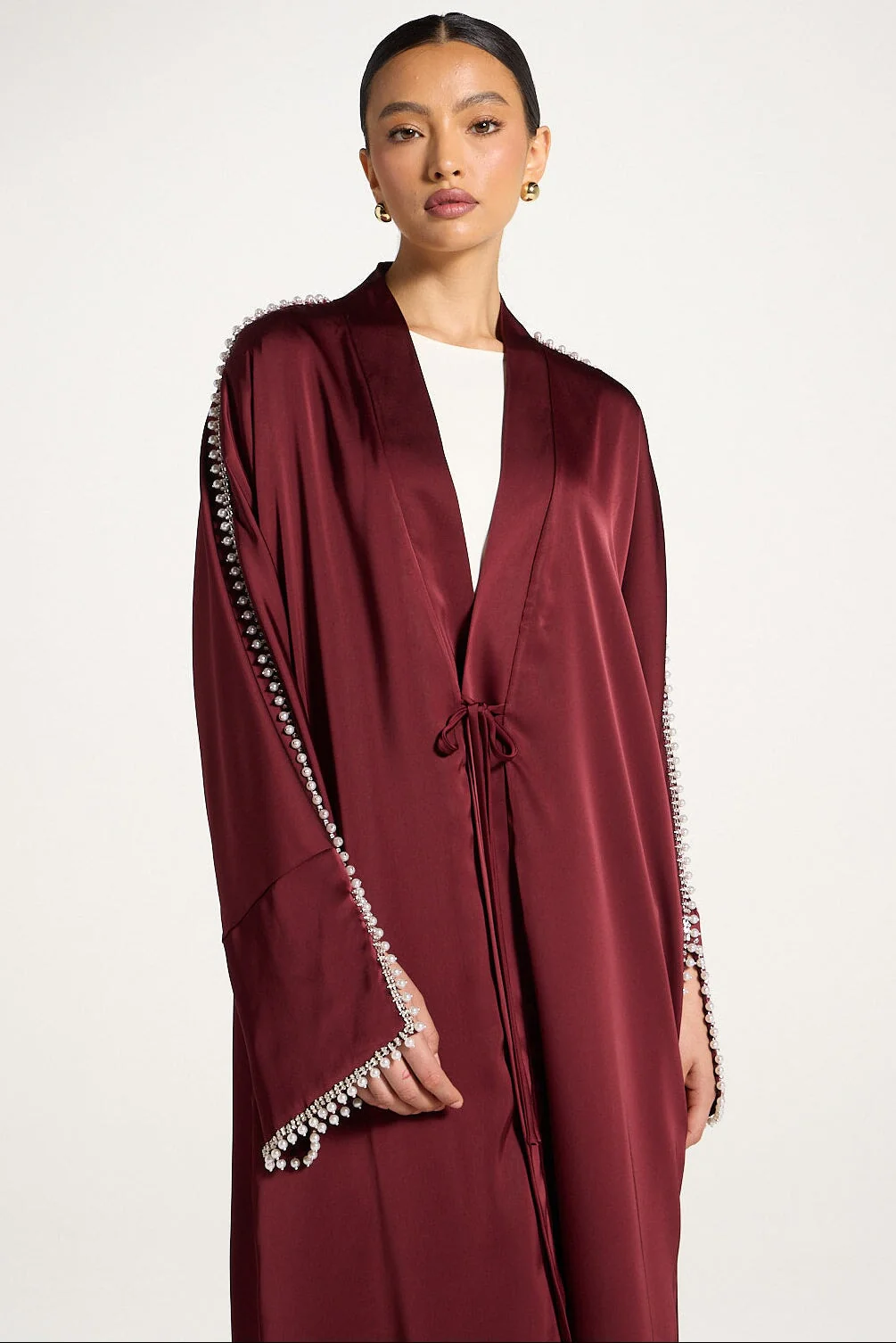 Embellished Open Abaya - Pomegranate - Image 5