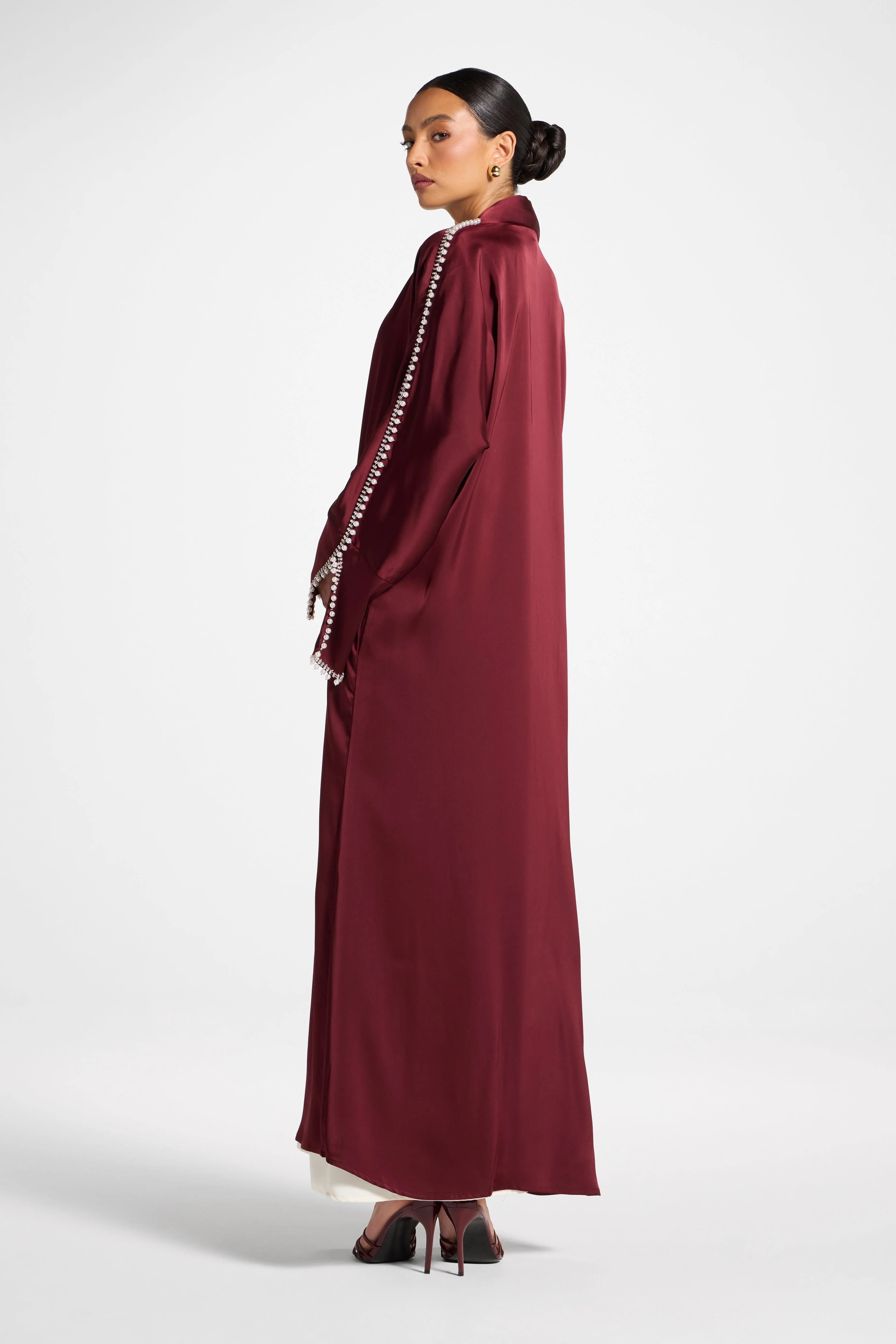 Embellished Open Abaya - Pomegranate - Image 6
