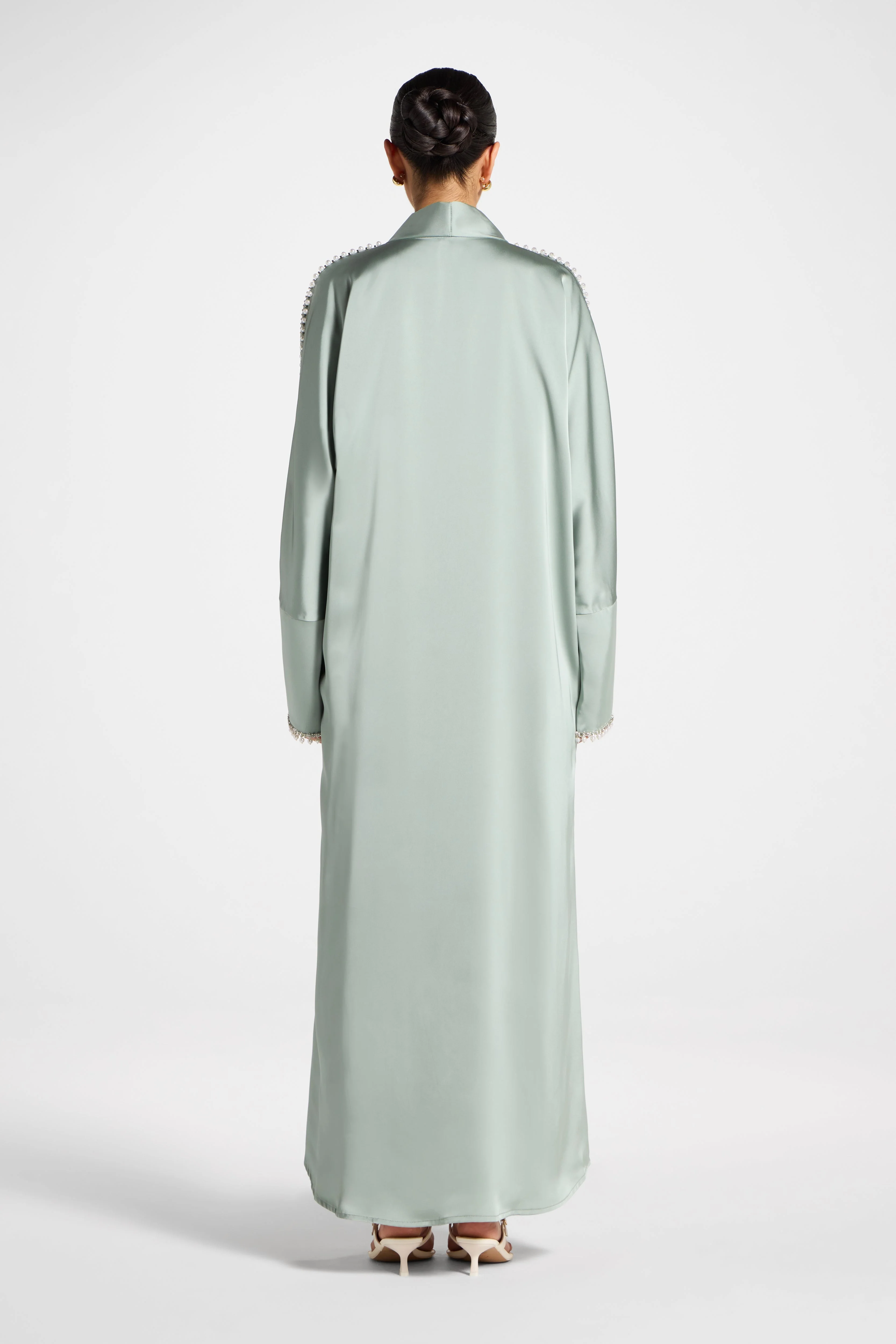 Embellished Open Abaya - Sage - Image 7