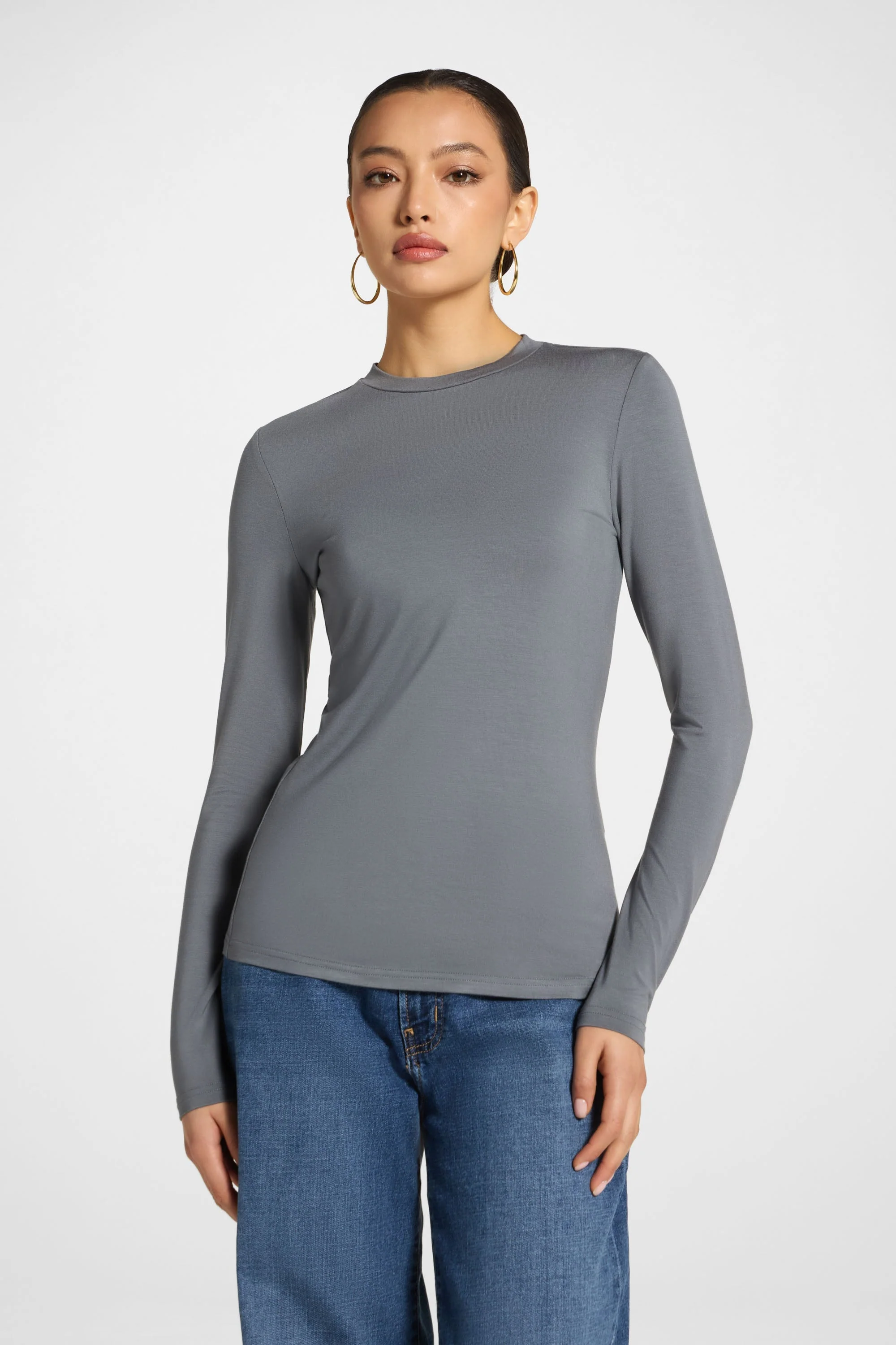 Essential Bamboo Long Sleeve Top - Iron - Image 5