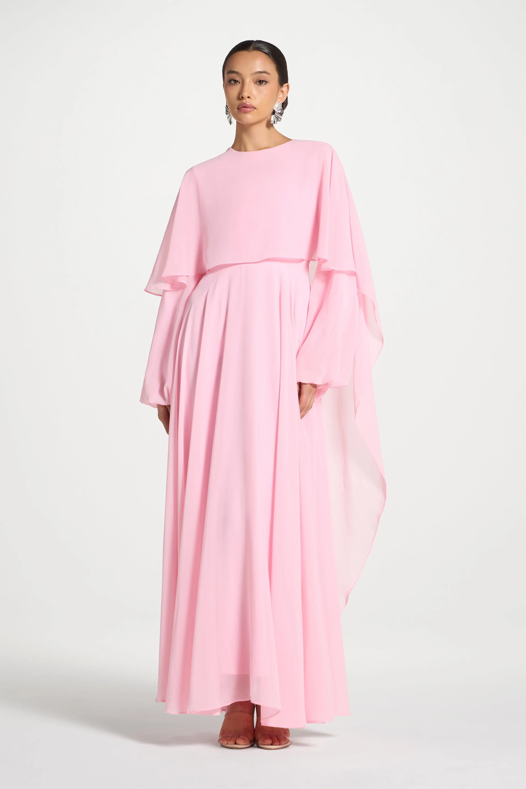 Falak Draped Chiffon Maxi Dress - Pastel Pink - Image 3