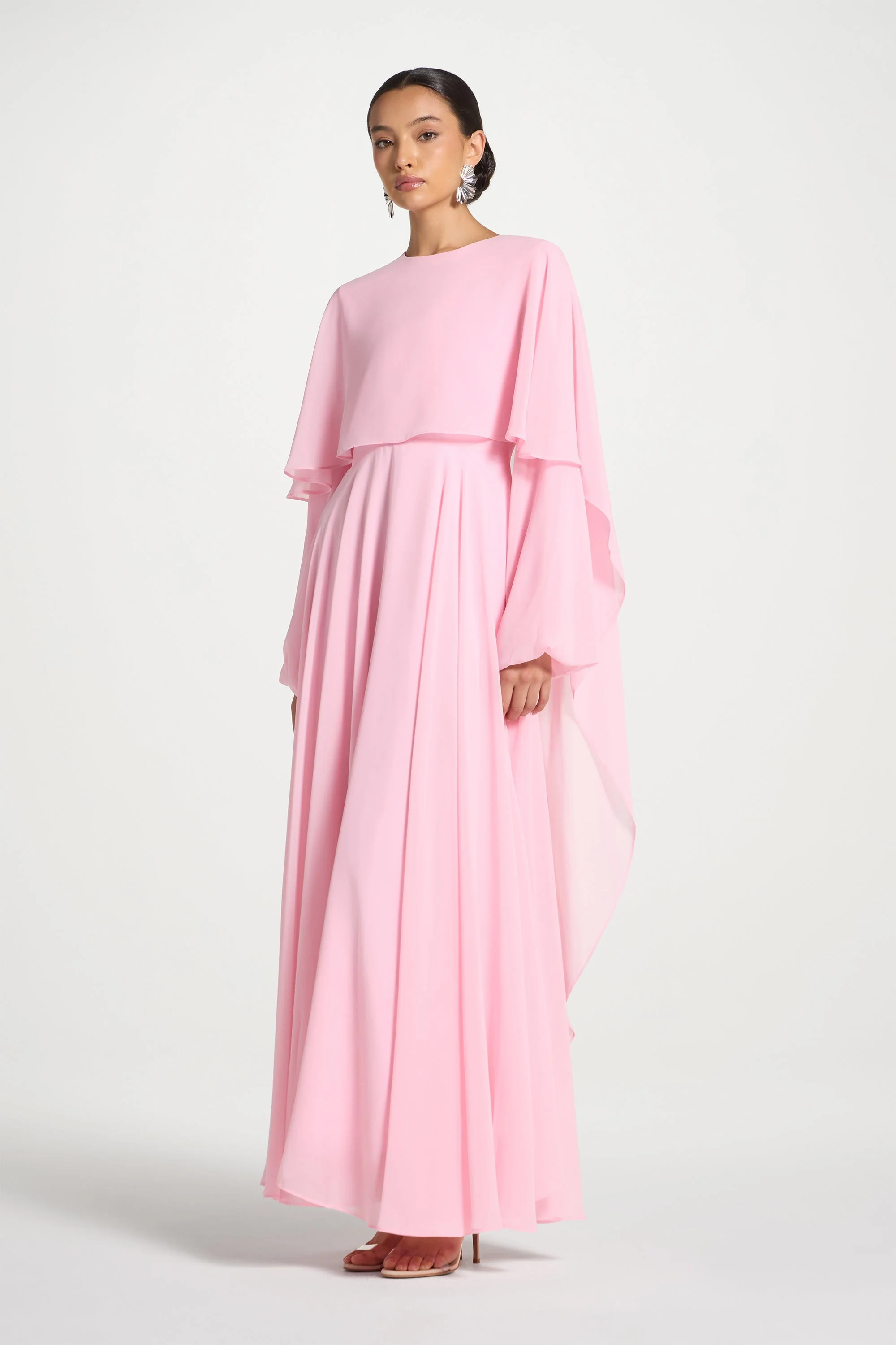 Falak Draped Chiffon Maxi Dress - Pastel Pink - Image 4