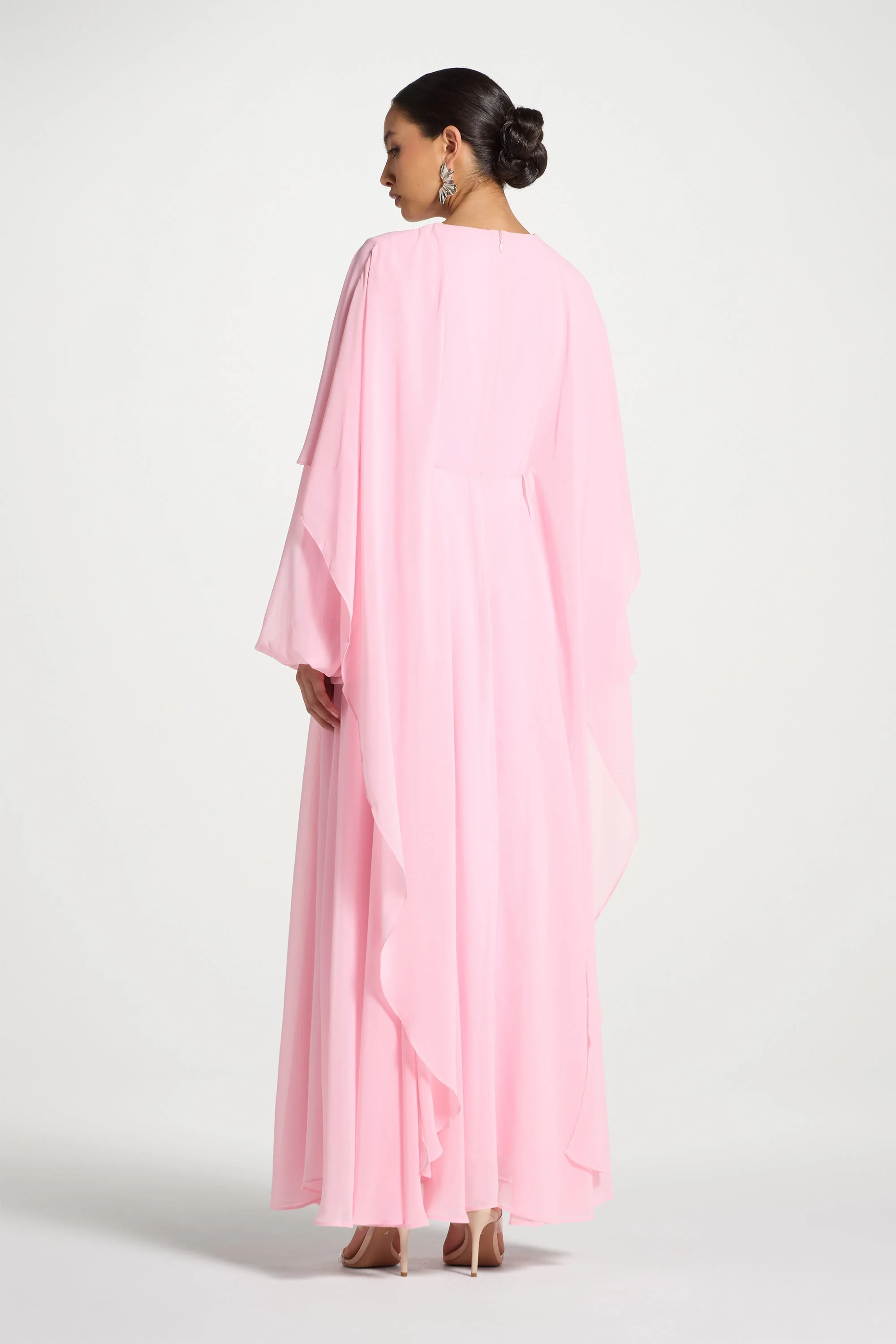 Falak Draped Chiffon Maxi Dress - Pastel Pink - Image 5