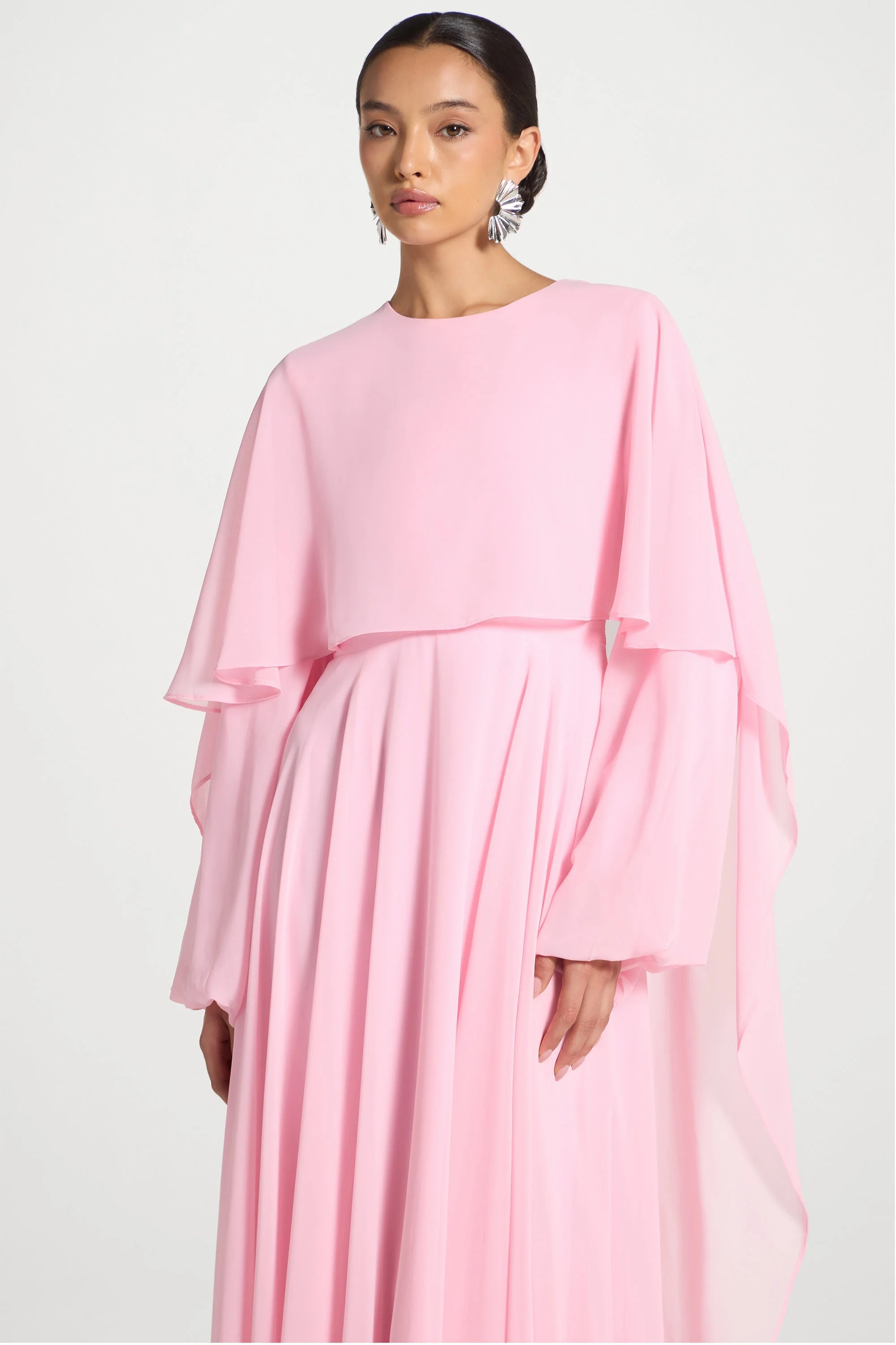 Falak Draped Chiffon Maxi Dress - Pastel Pink - Image 6