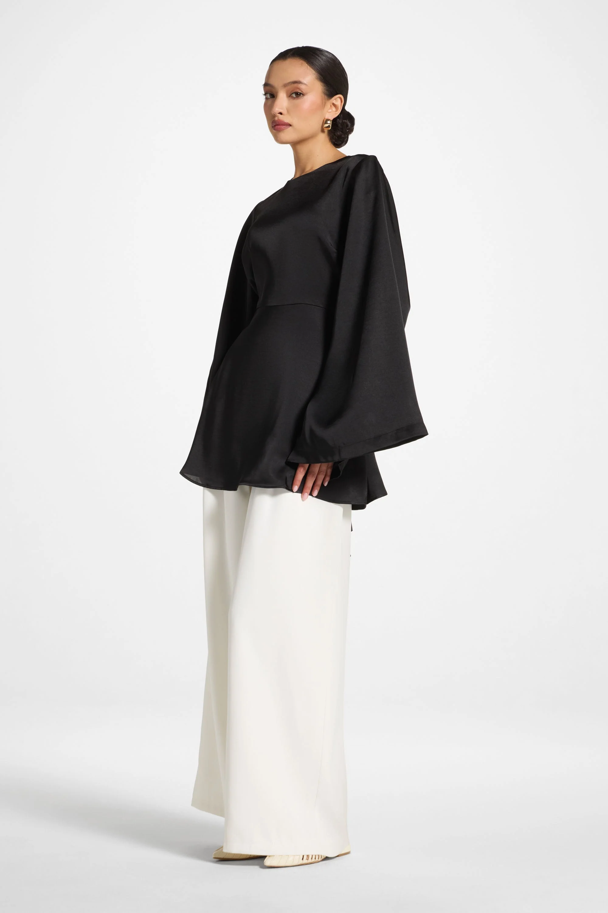 Flare Sleeve Top - Black - Image 3