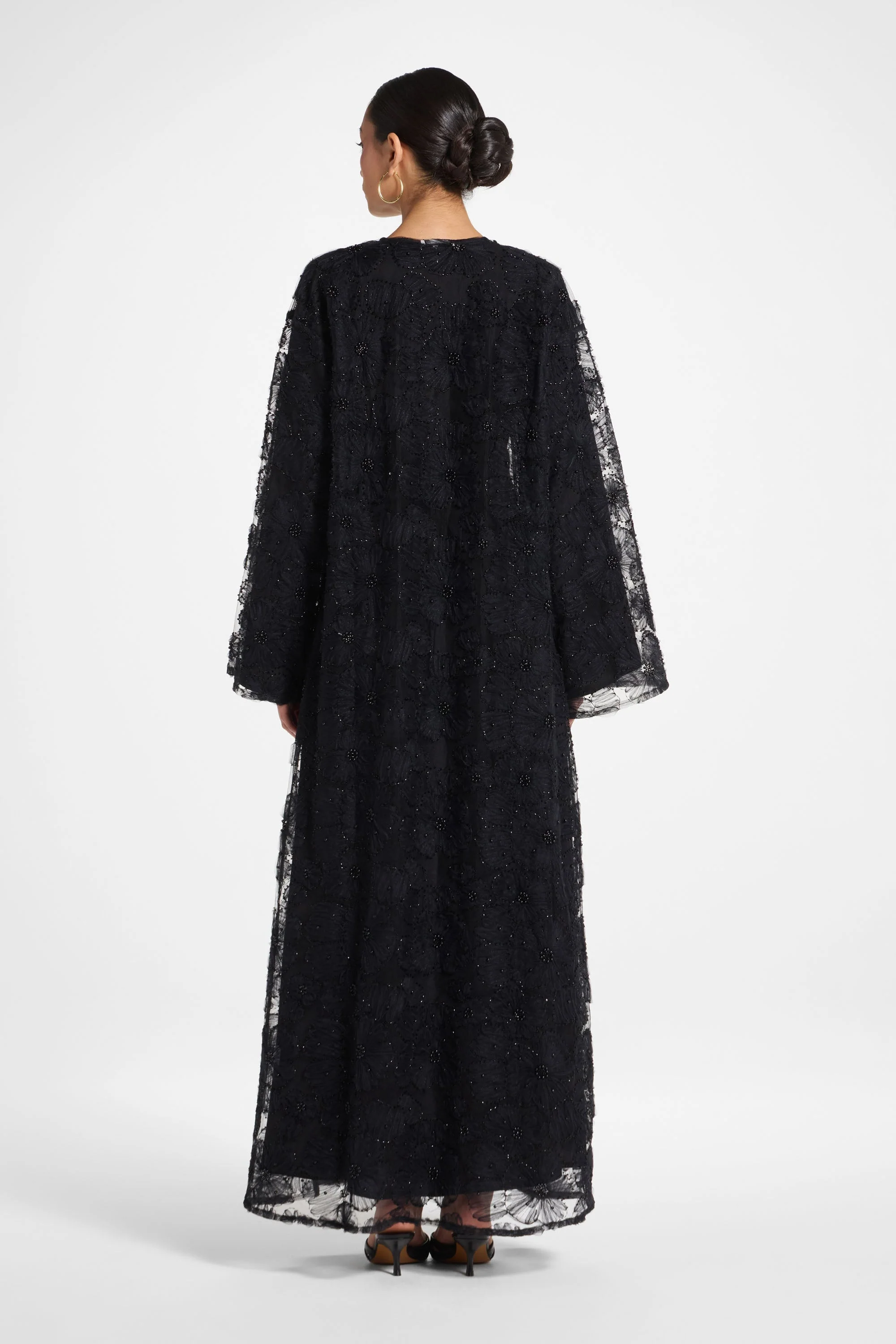 Floral Embellished Abaya & Dress Set - Black - Image 6