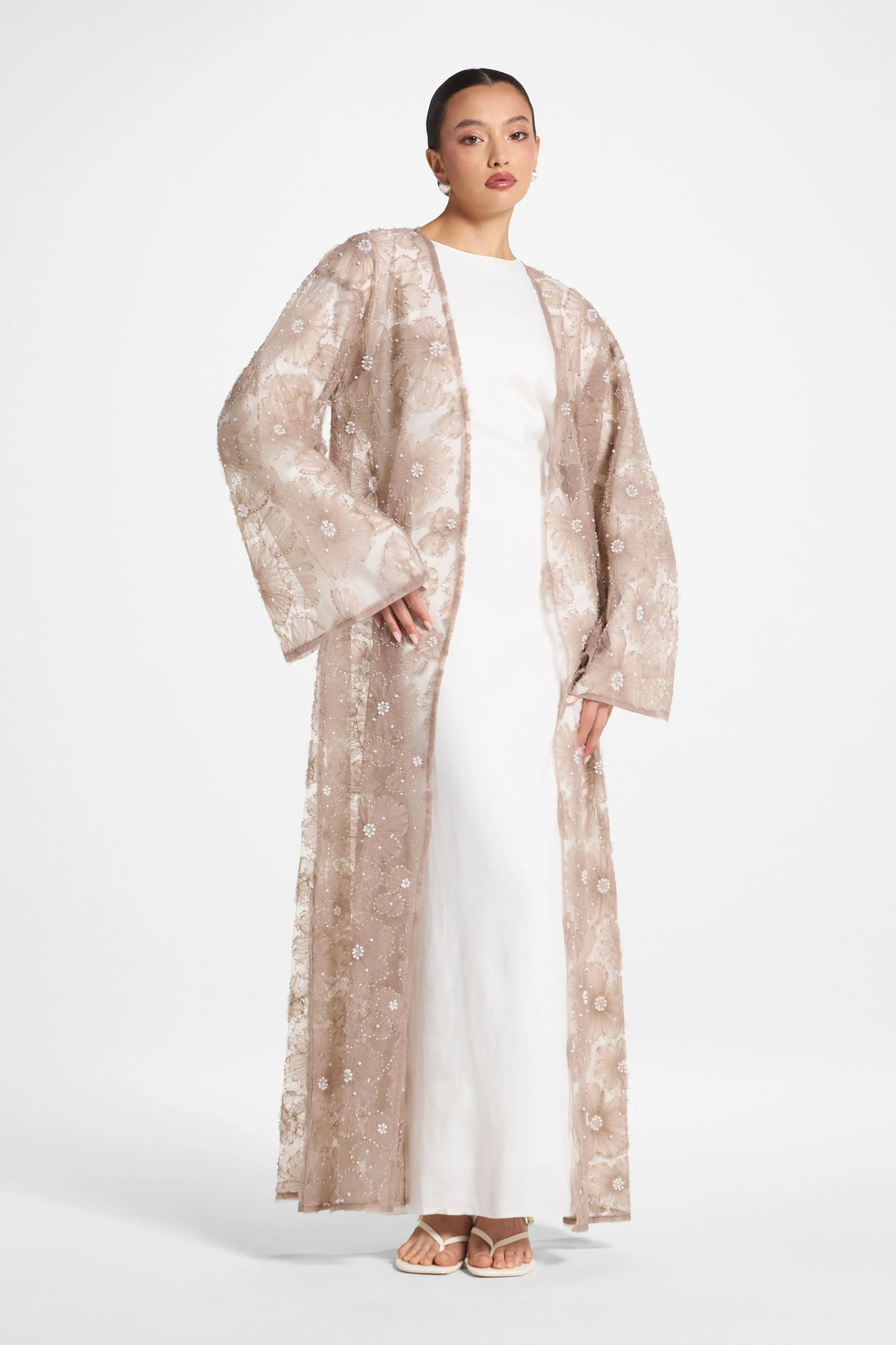 Floral Embellished Abaya - Taro - Image 2