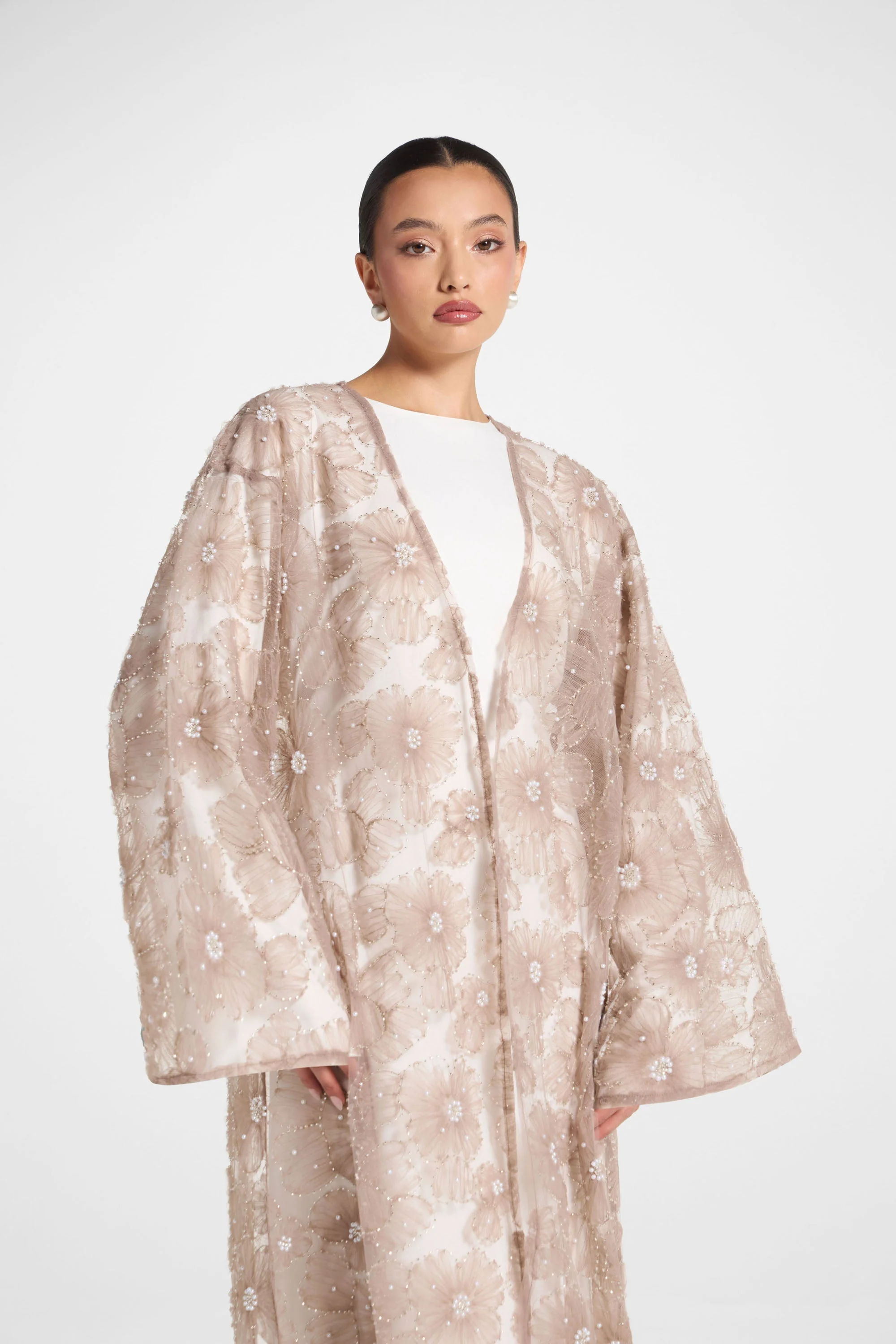 Floral Embellished Abaya - Taro - Image 3