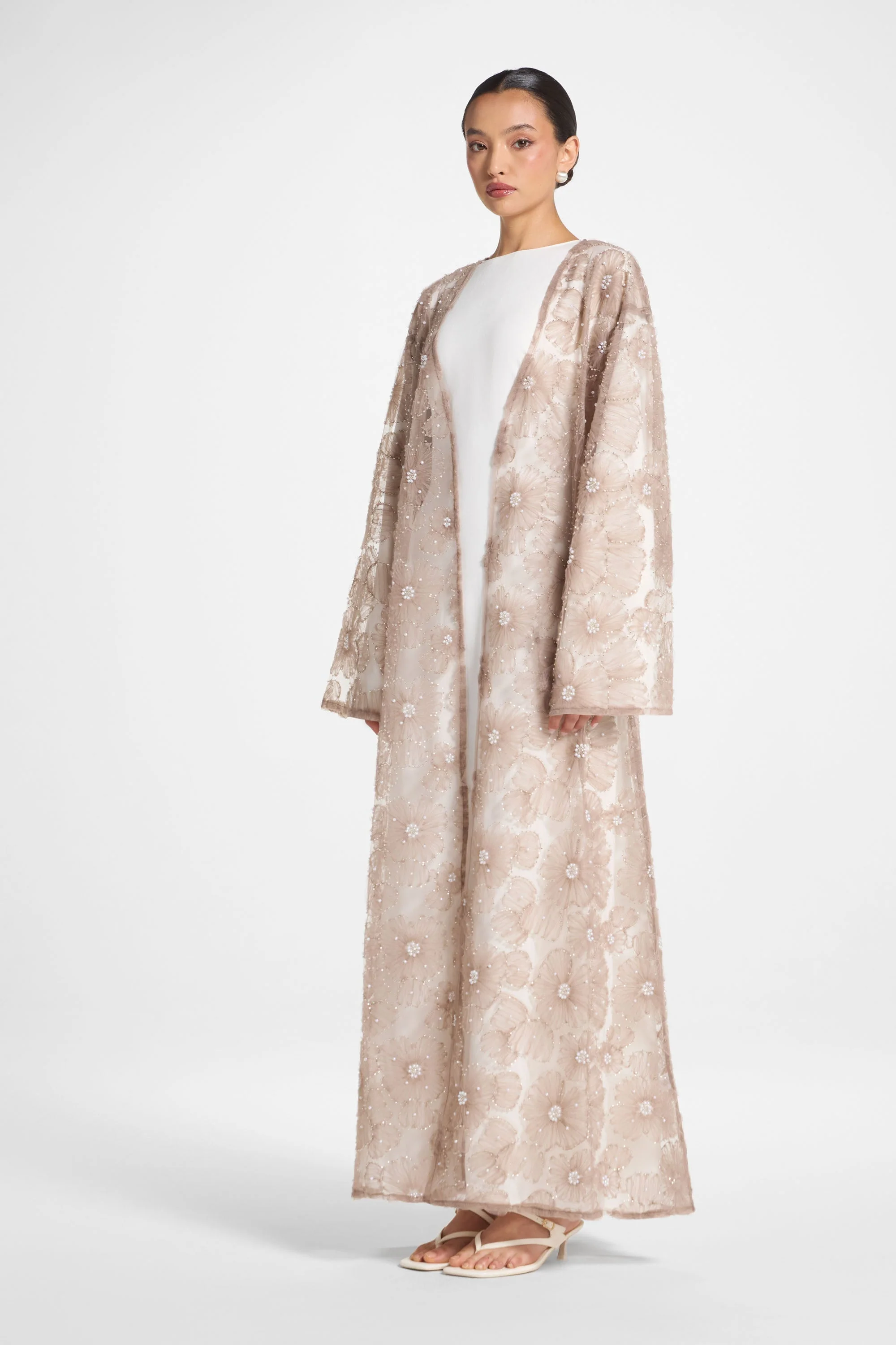 Floral Embellished Abaya - Taro - Image 4