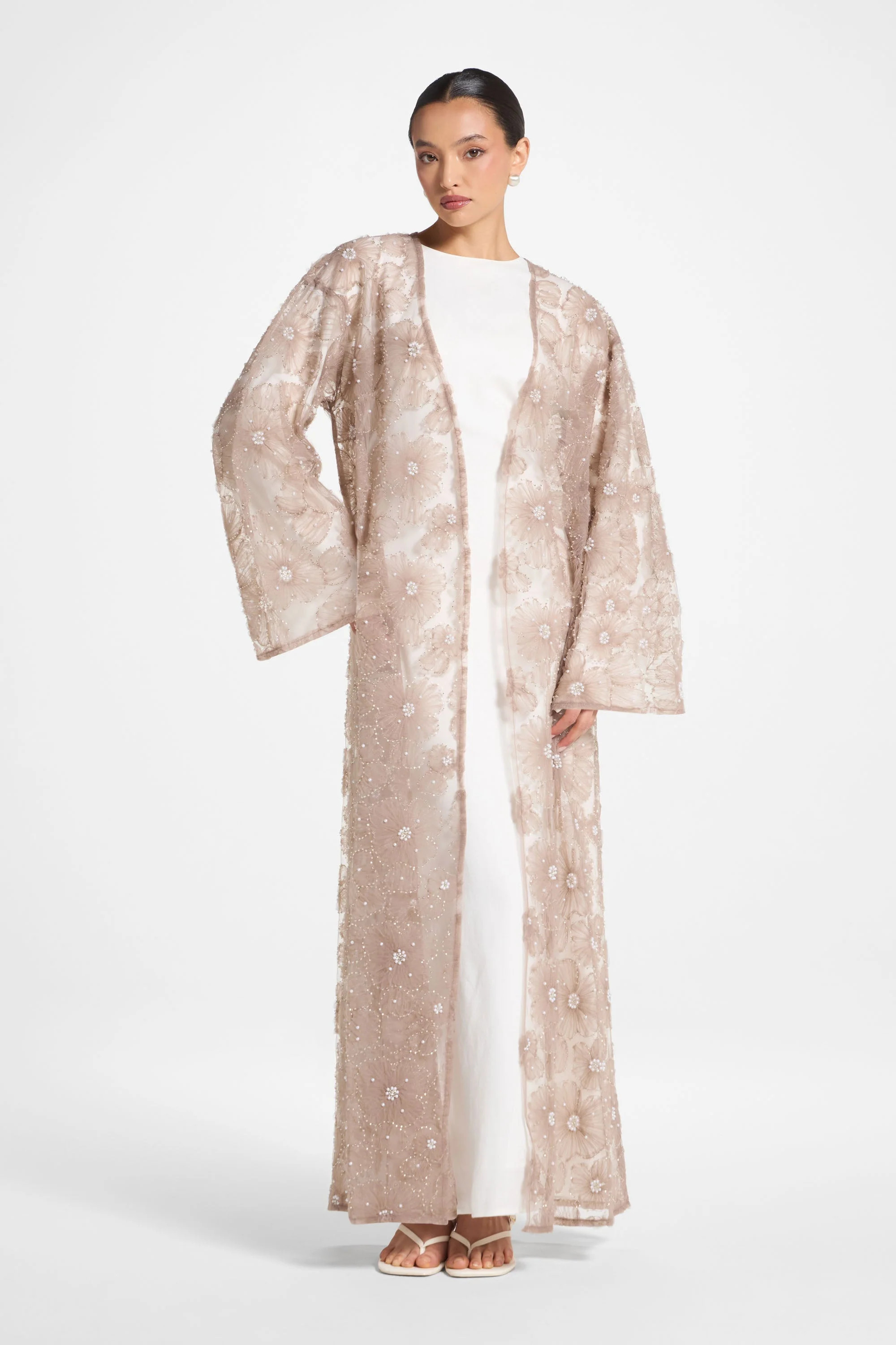 Floral Embellished Abaya - Taro - Image 5