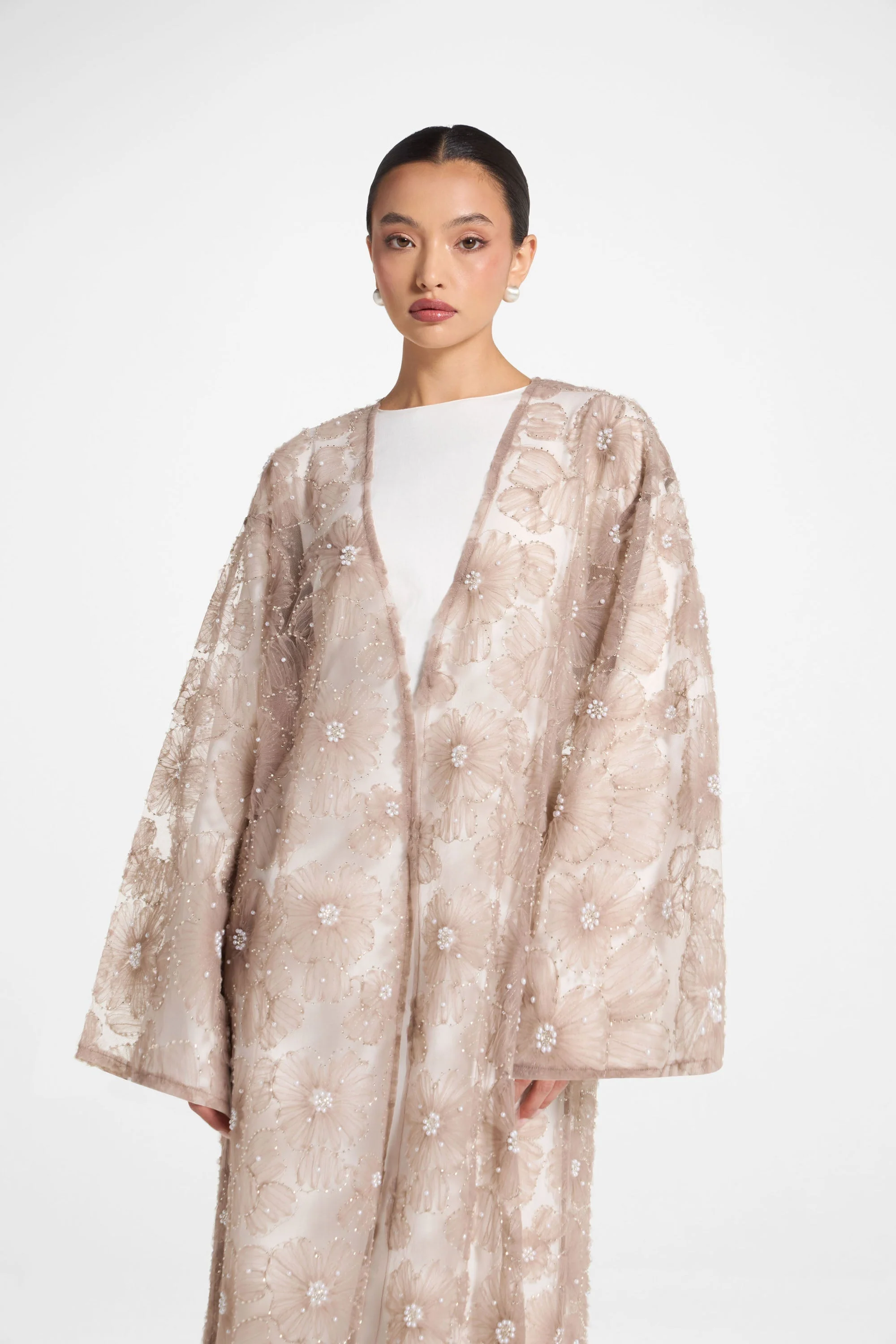 Floral Embellished Abaya - Taro - Image 7