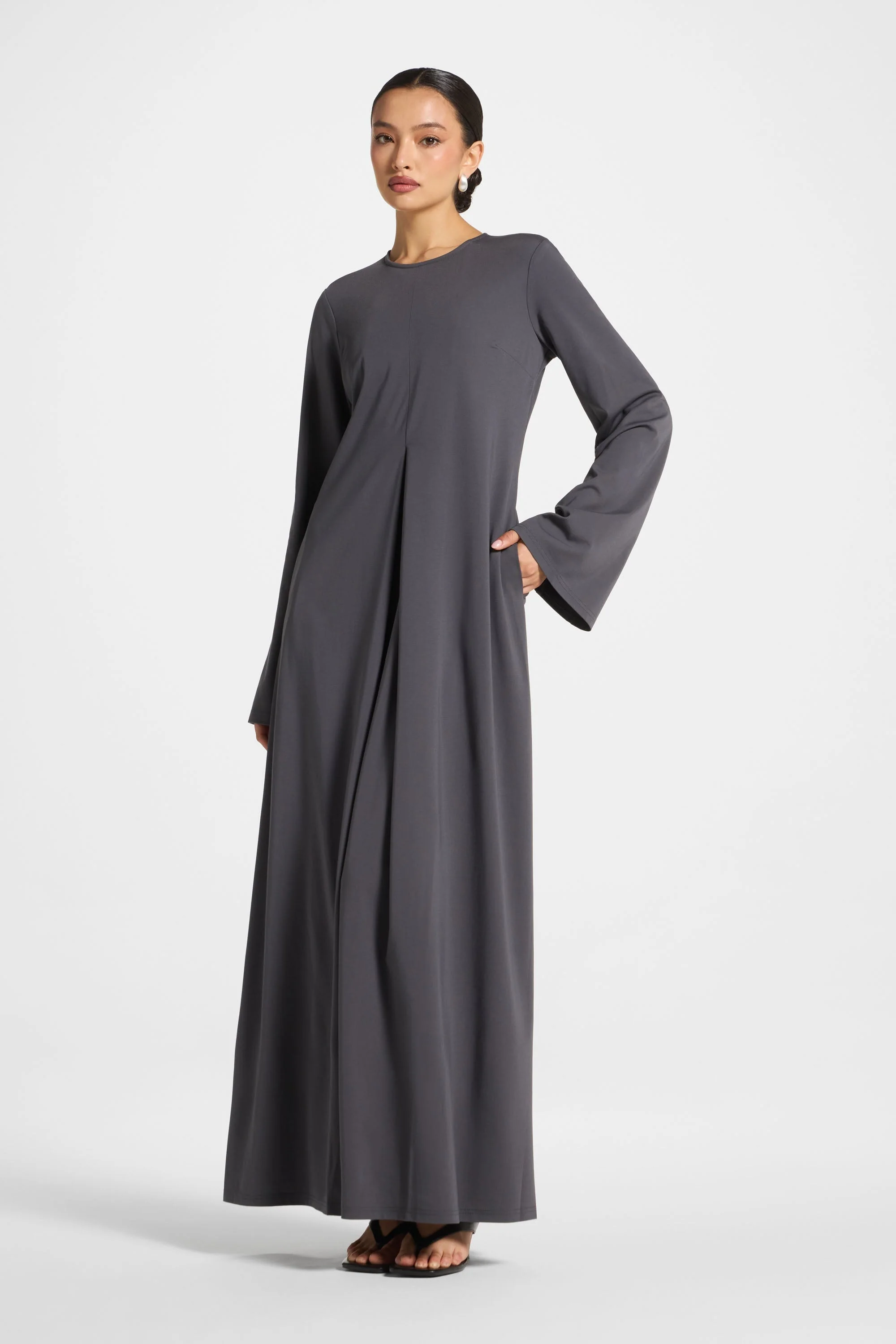 Flowy Pleat Maxi Dress - Iron - Image 3