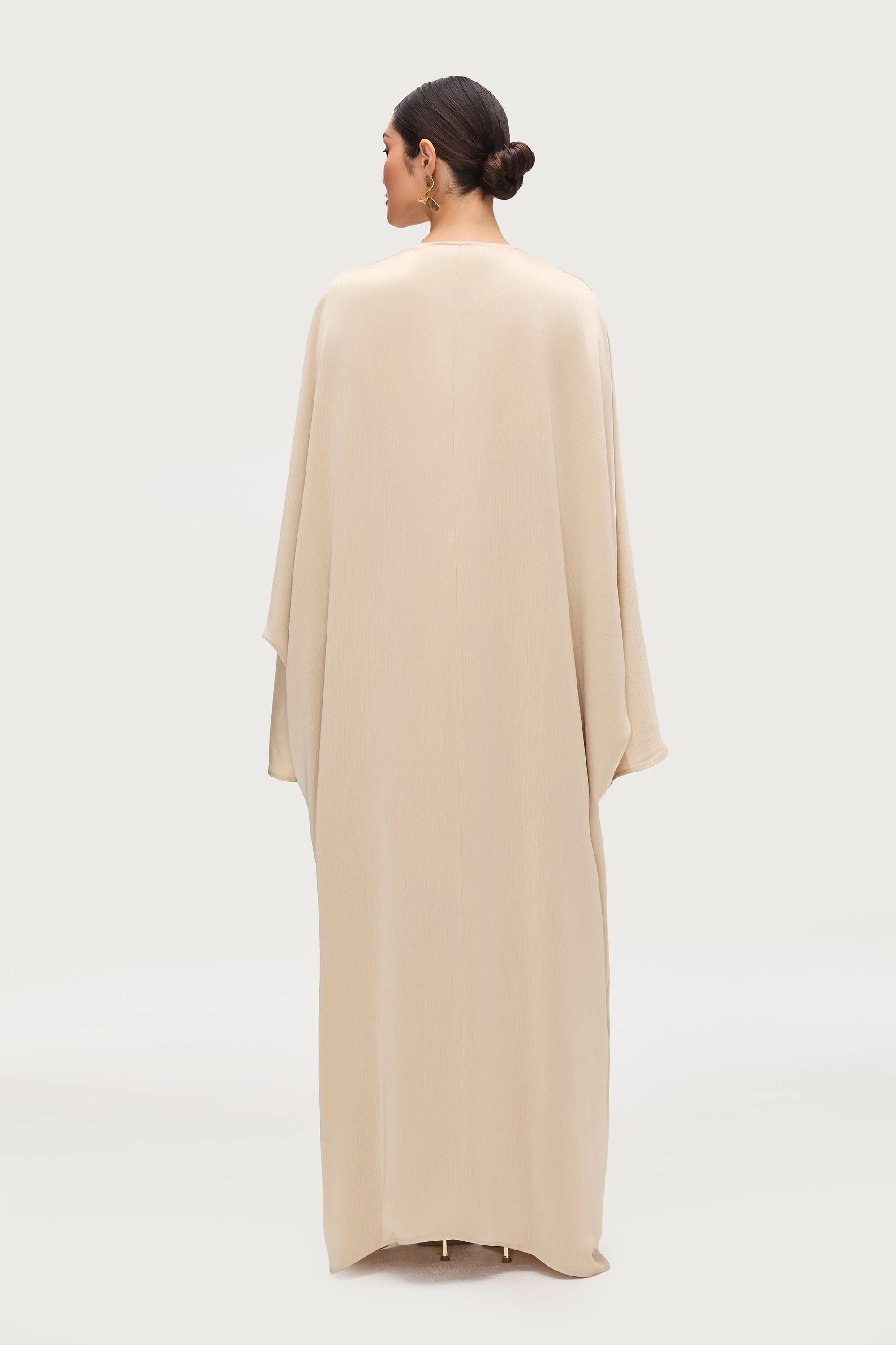 Ghada Satin Open Abaya & Dress Set - Golden Sand - Image 5