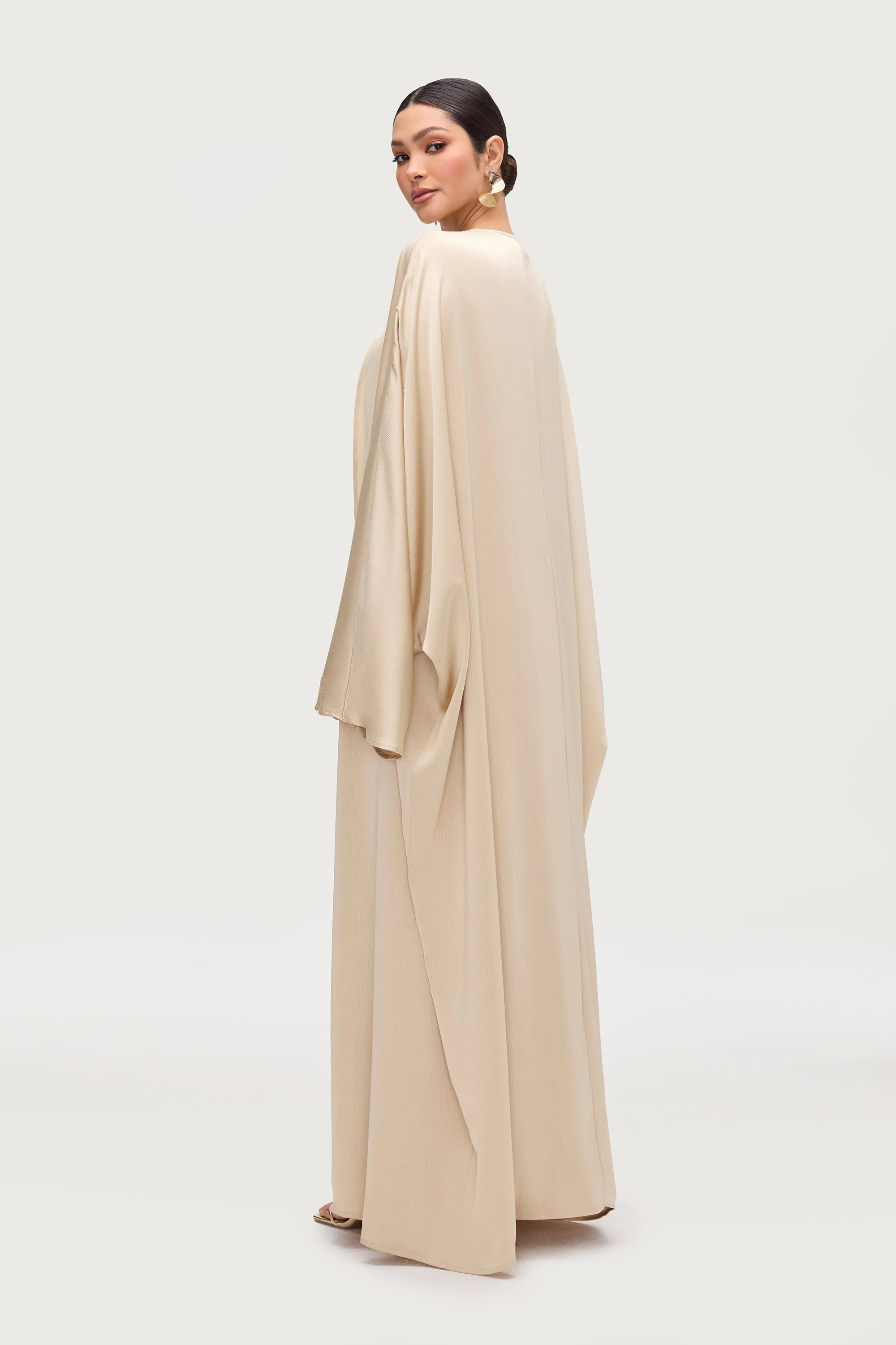 Ghada Satin Open Abaya & Dress Set - Golden Sand - Image 6