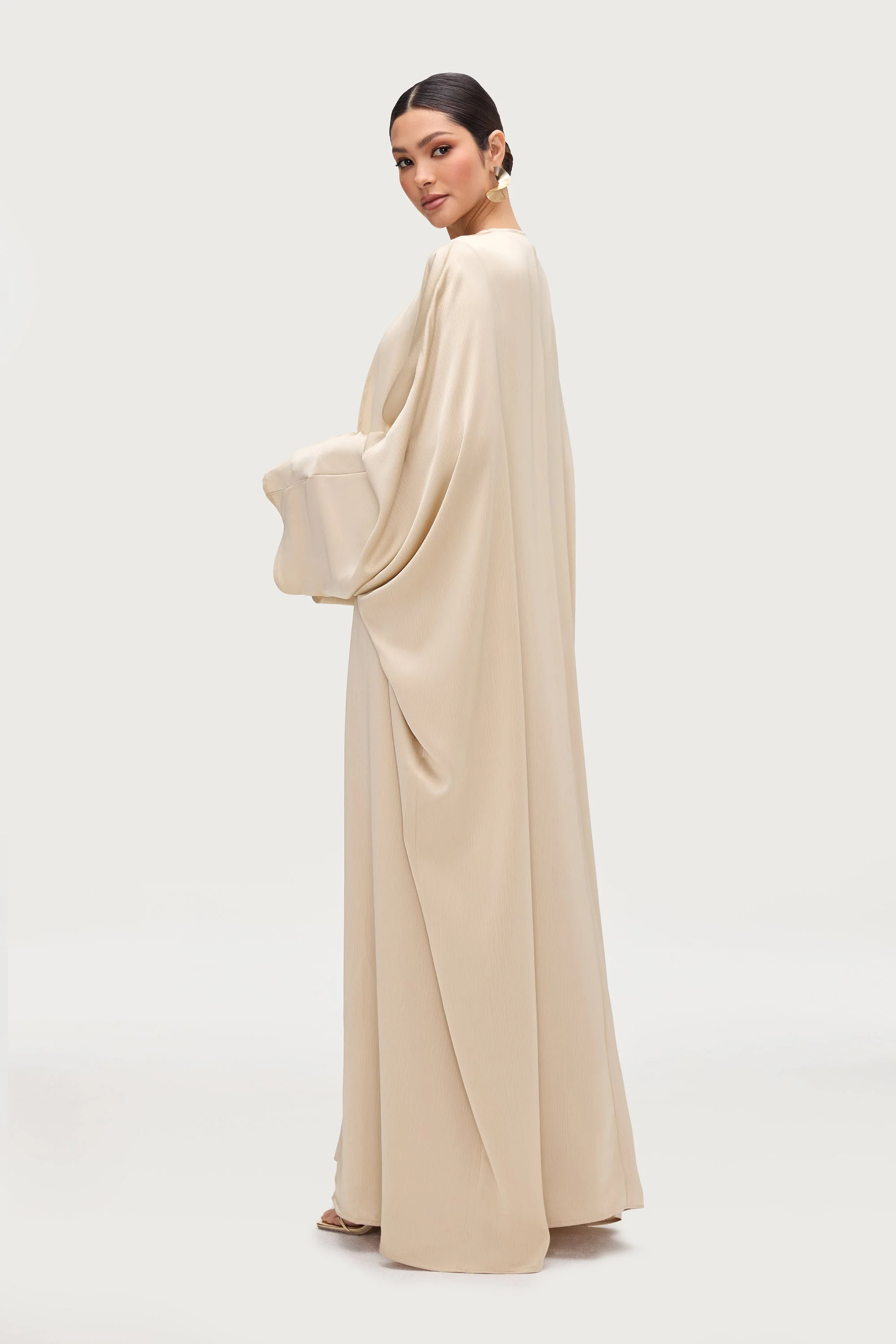 Ghada Satin Open Abaya & Dress Set - Golden Sand - Image 7