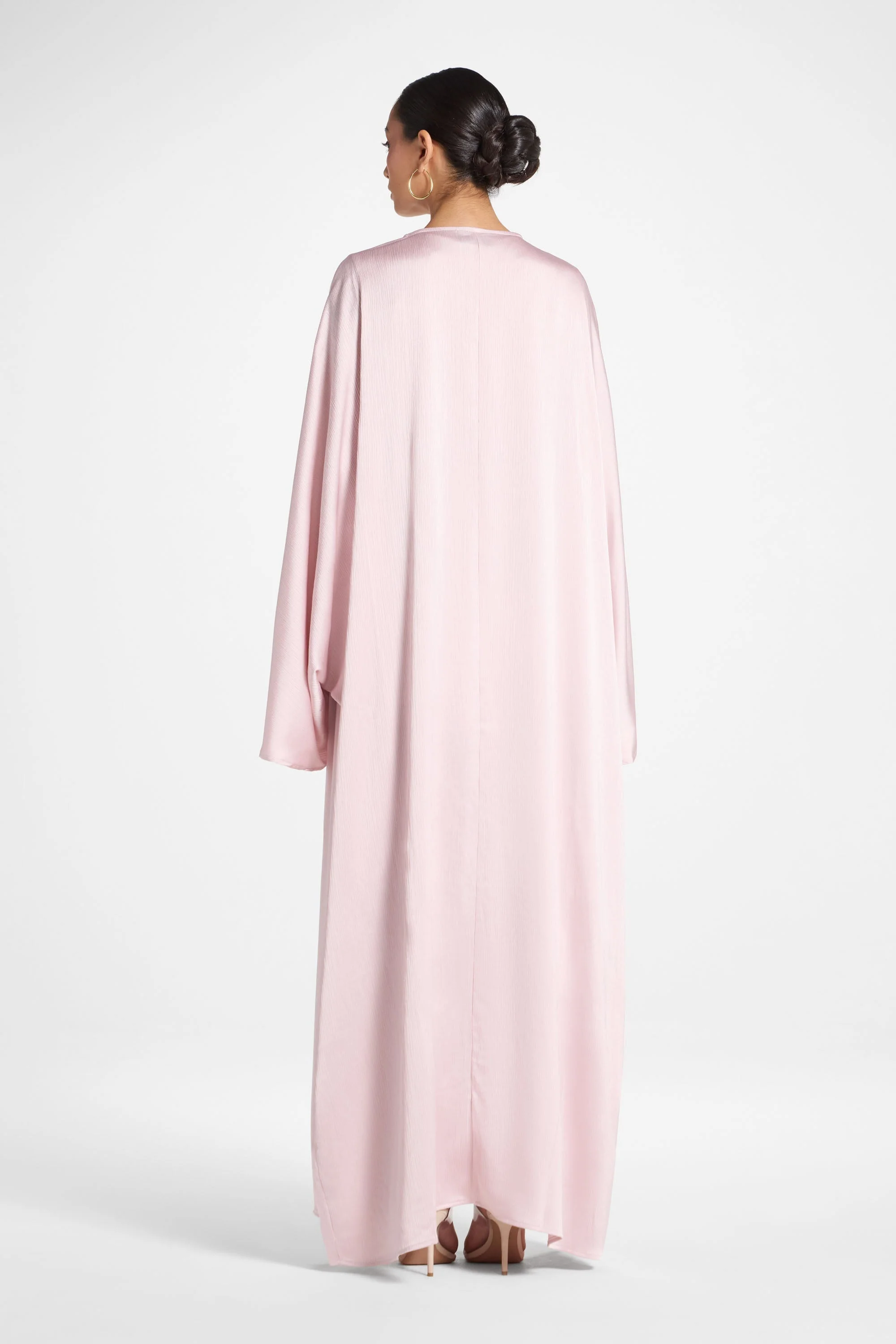 Ghada Satin Open Abaya & Dress Set - Pastel Pink - Image 7