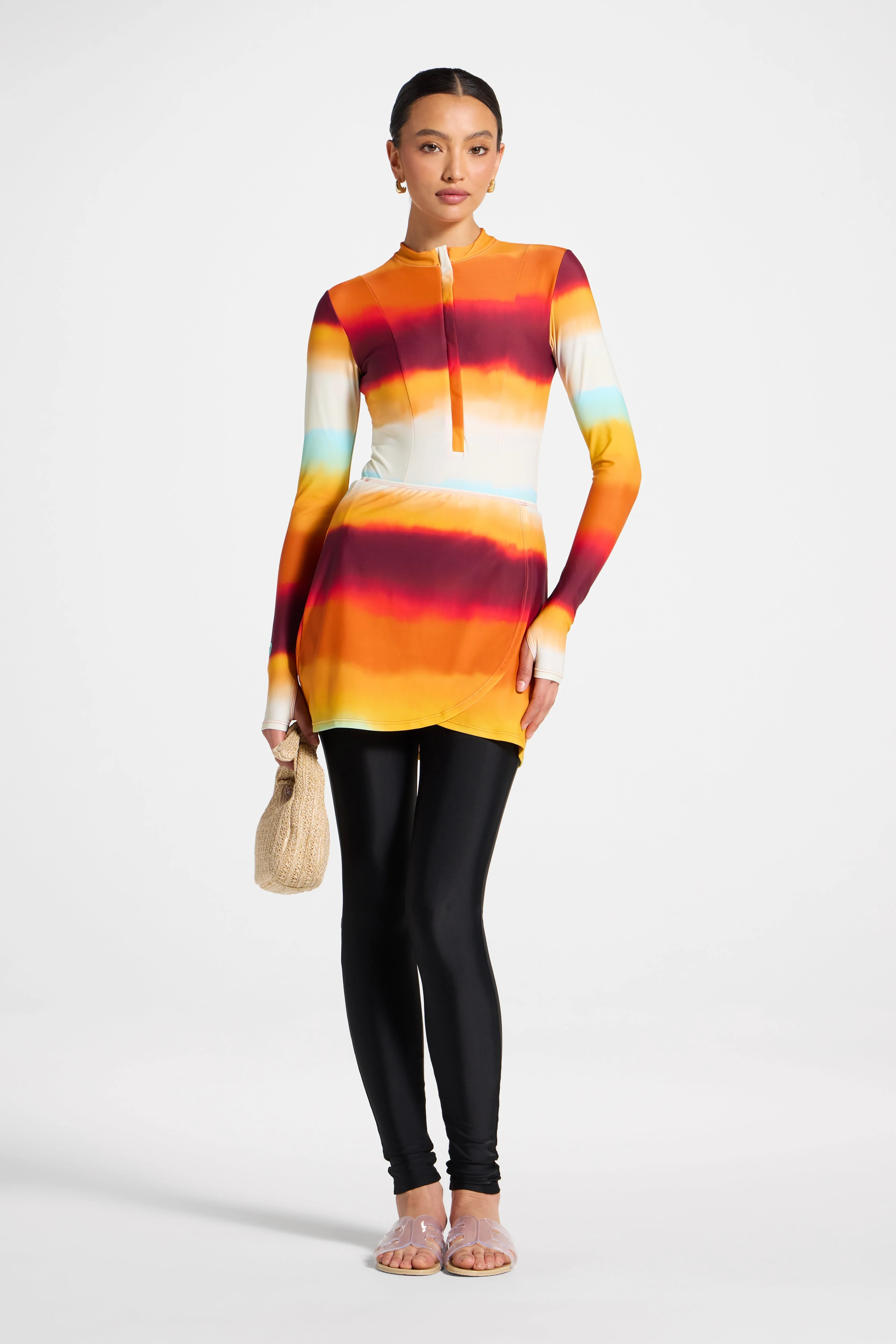 Wrap Two Piece Swimsuit & Skirt Set - Sunset Ombre - Image 2