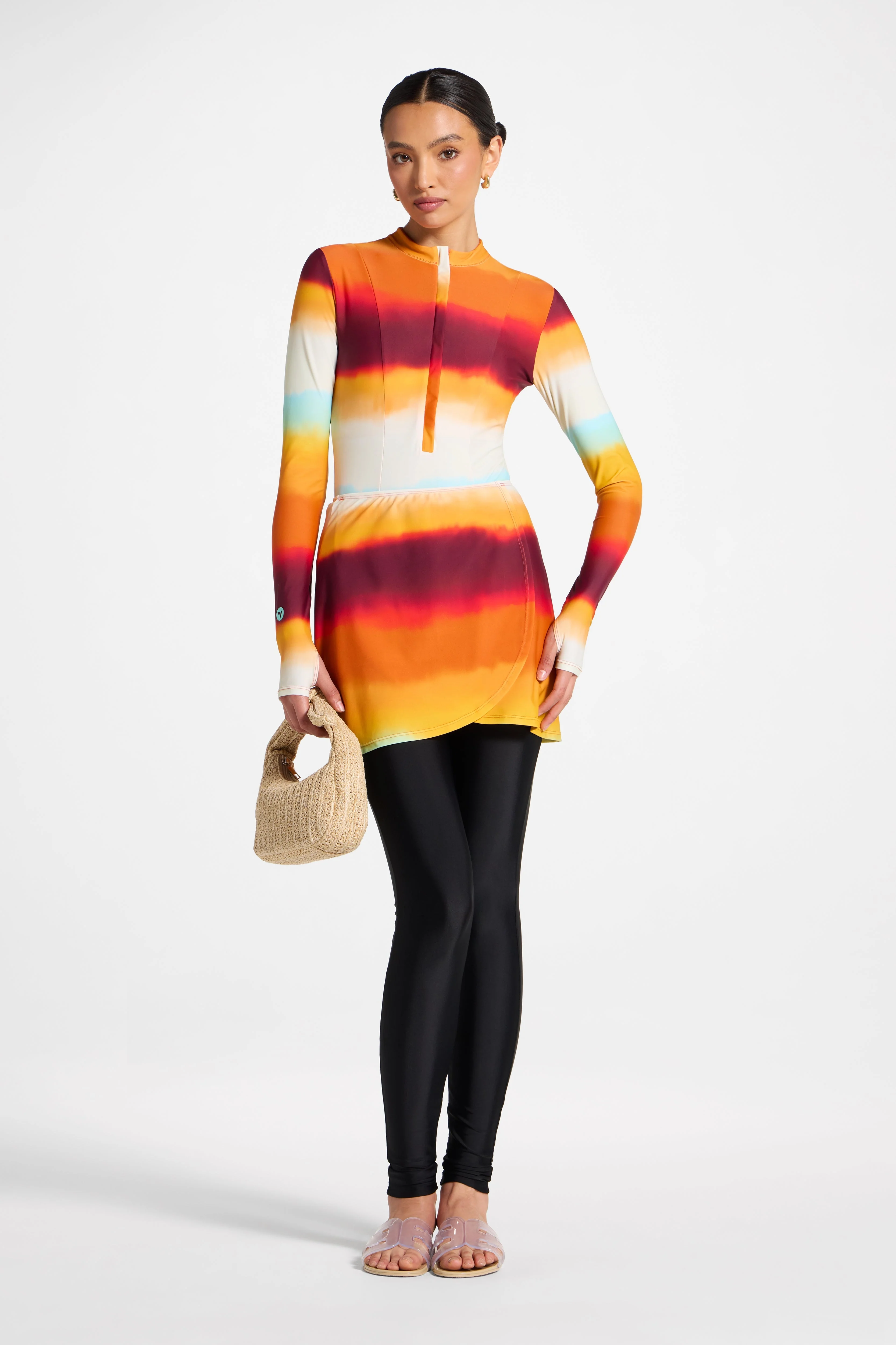 Wrap Two Piece Swimsuit & Skirt Set - Sunset Ombre - Image 3