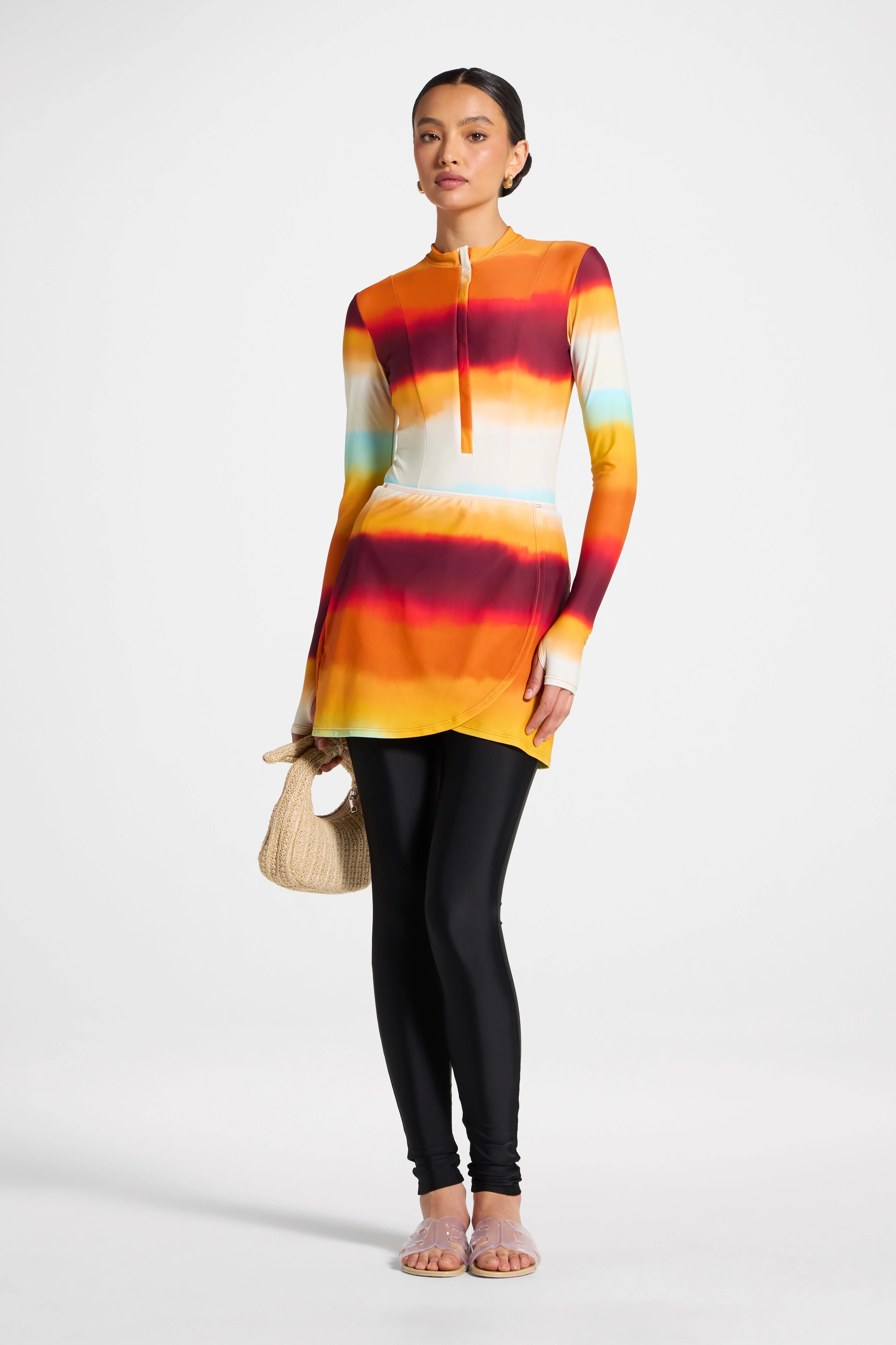 Wrap Two Piece Swimsuit & Skirt Set - Sunset Ombre - Image 4