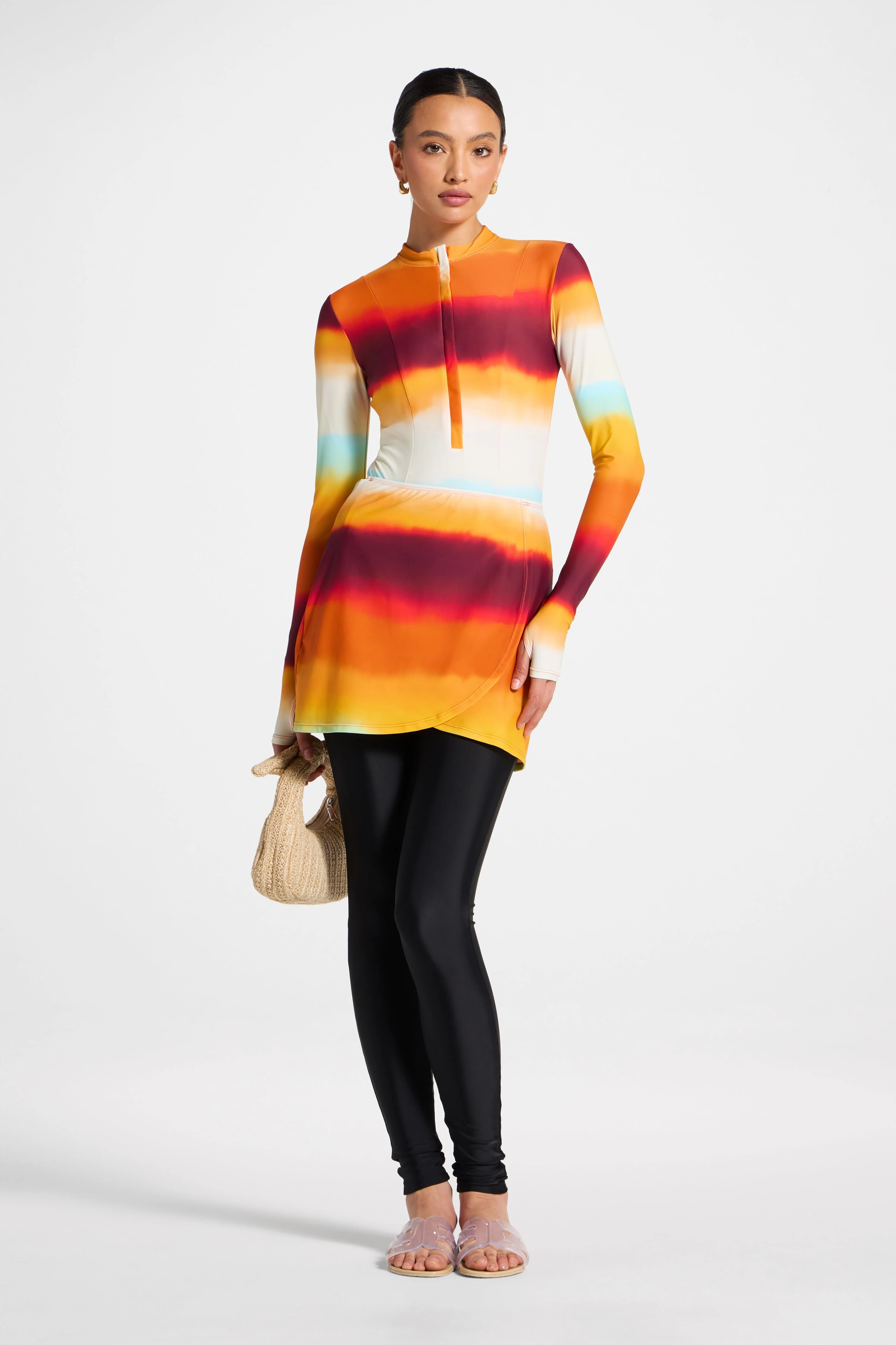 Wrap Two Piece Swimsuit & Skirt Set - Sunset Ombre - Image 5