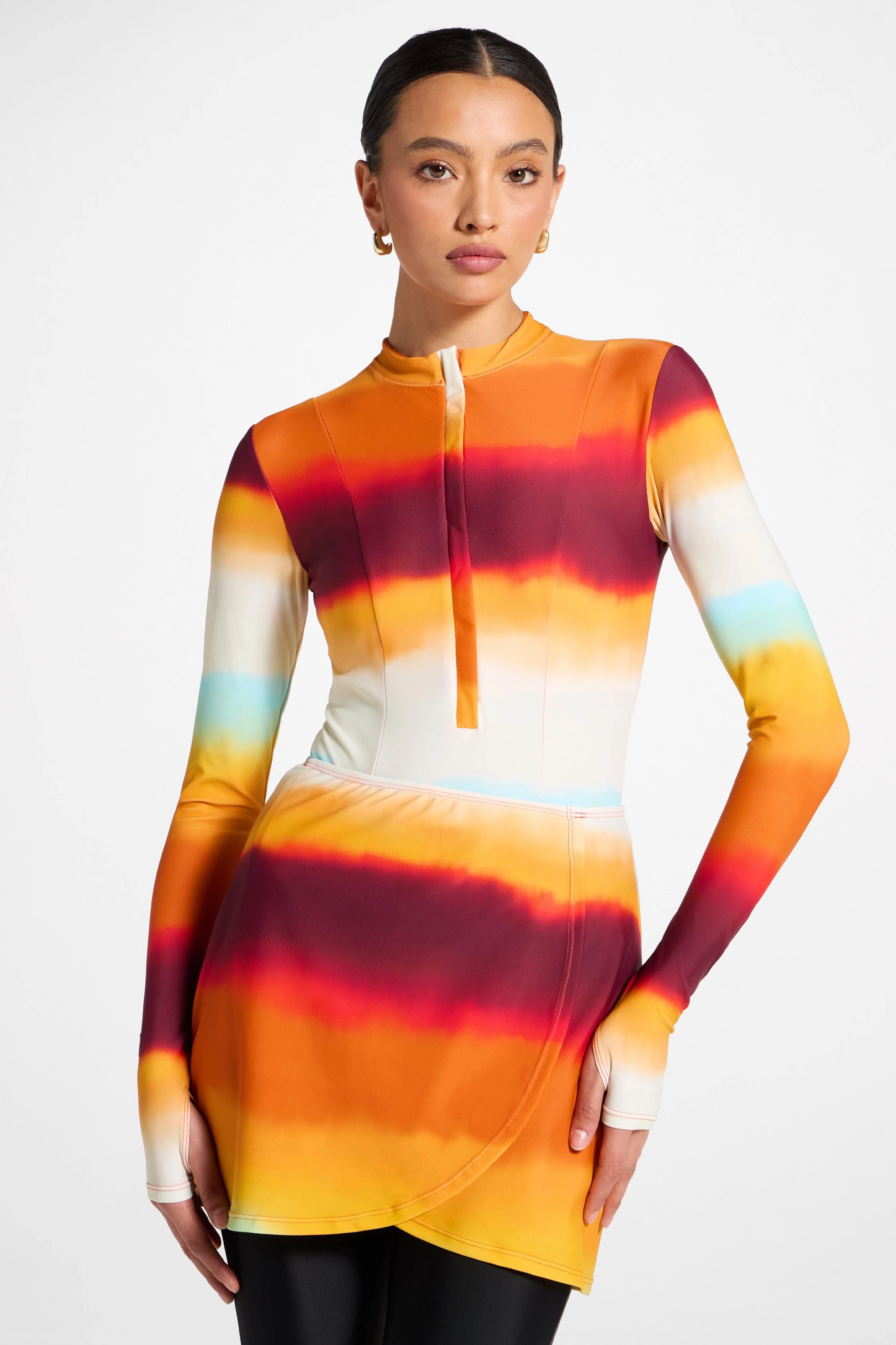Wrap Two Piece Swimsuit & Skirt Set - Sunset Ombre - Image 7