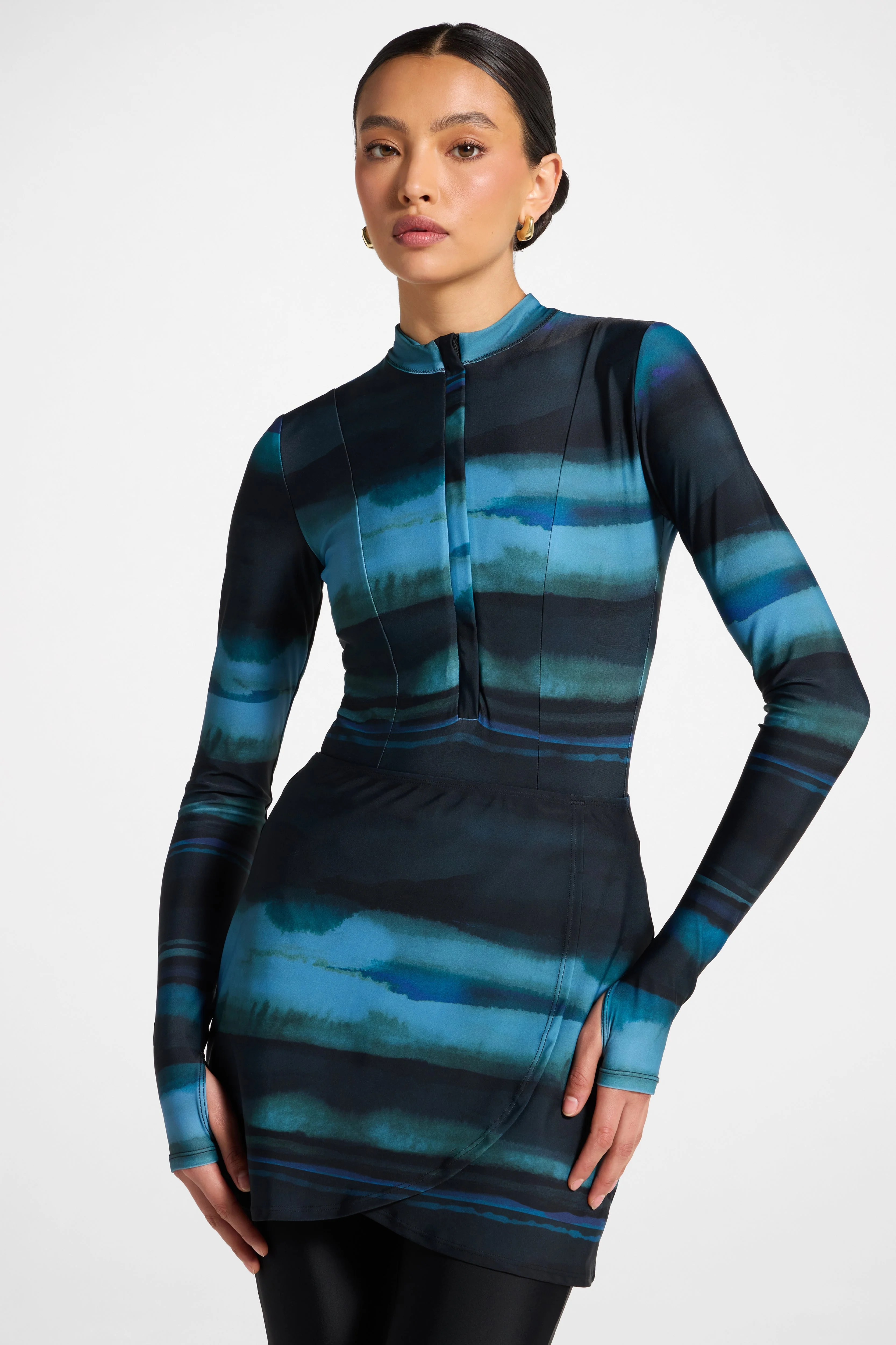 Wrap Two Piece Swimsuit & Skirt Set - Twilight Waves - Image 2