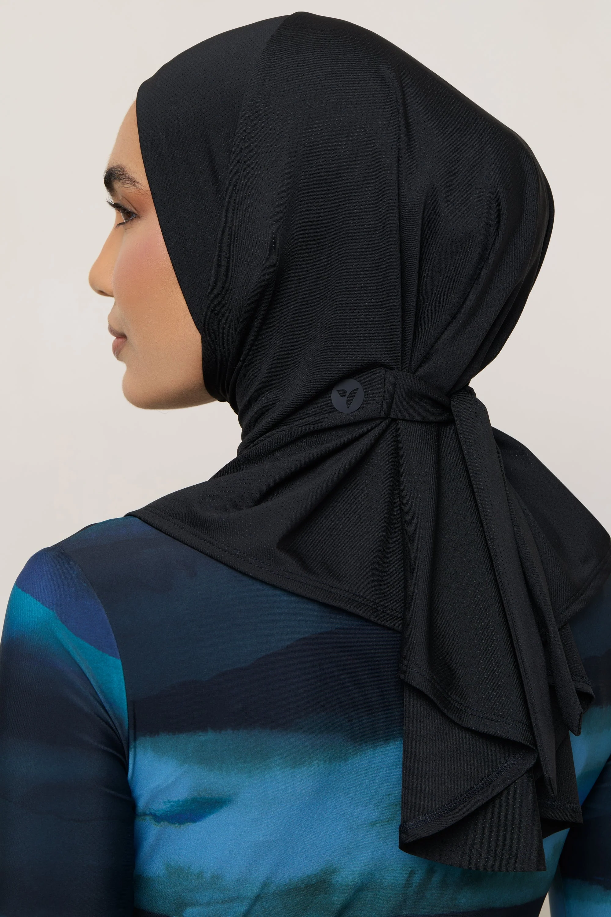 Instant Tie Back Mesh Swim Hijab - Black - Image 2