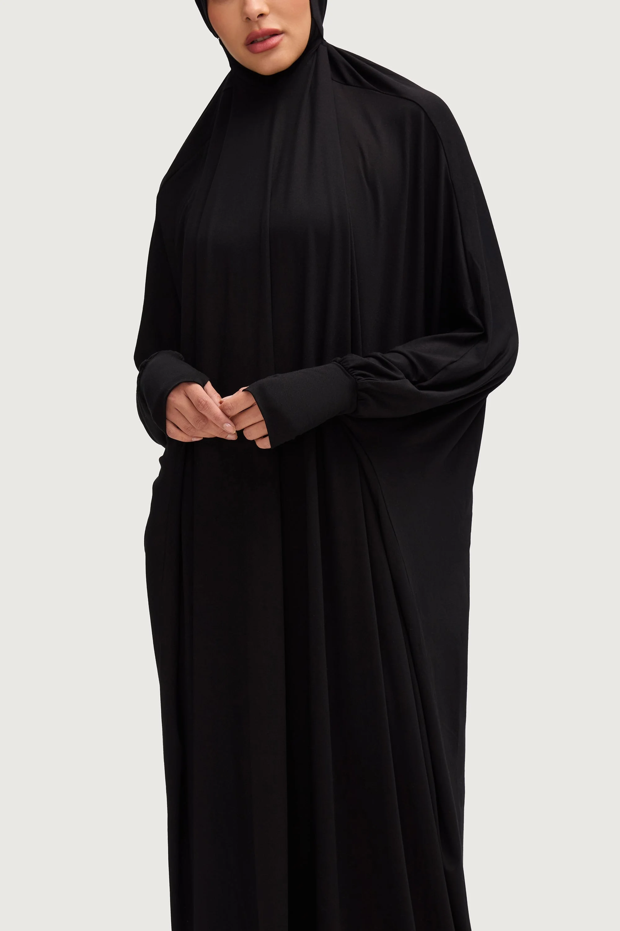 Jersey Cupro Prayer Jilbab Abaya - Black - Image 5