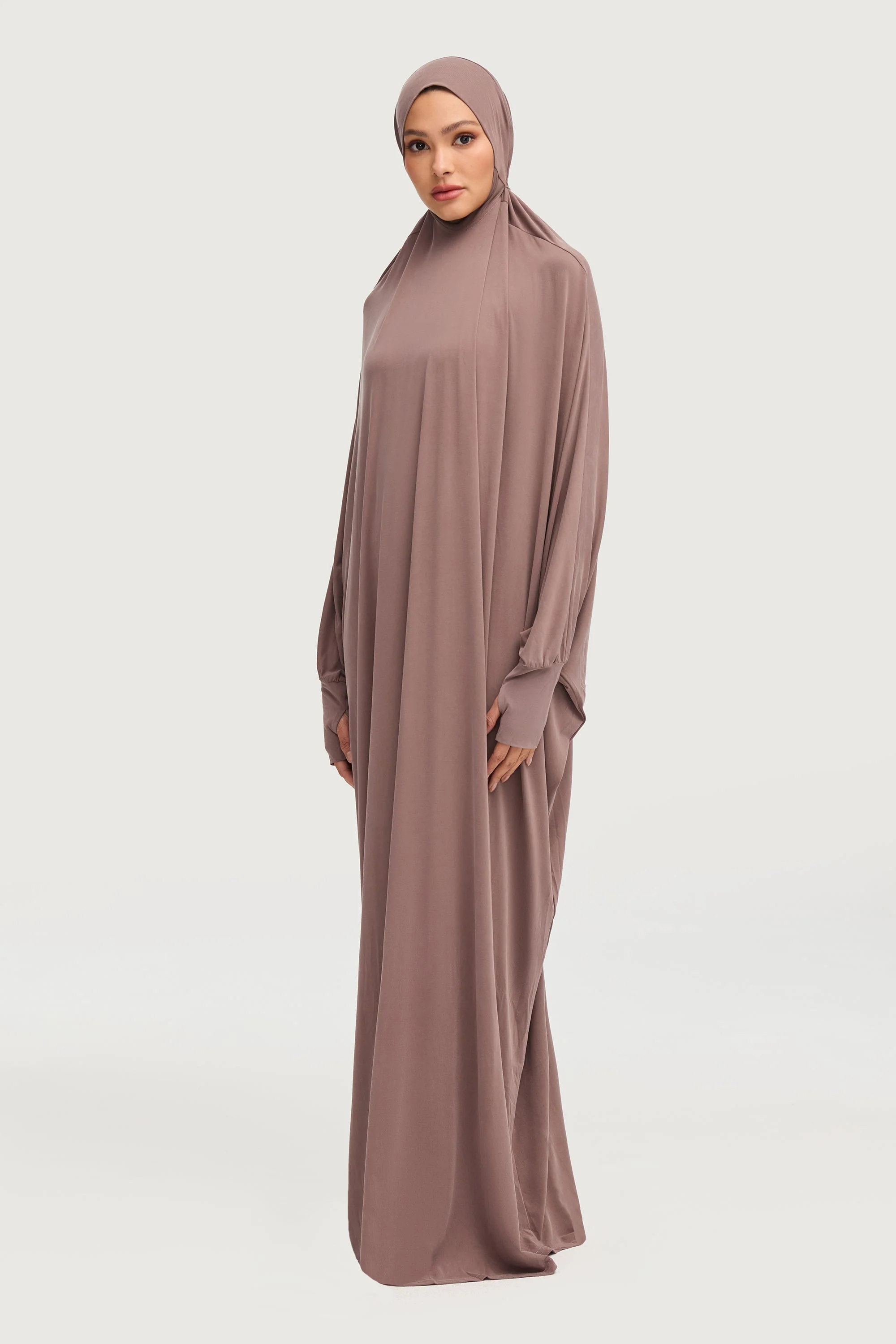 Jersey Cupro Prayer Jilbab Abaya - Deep Taupe - Image 3