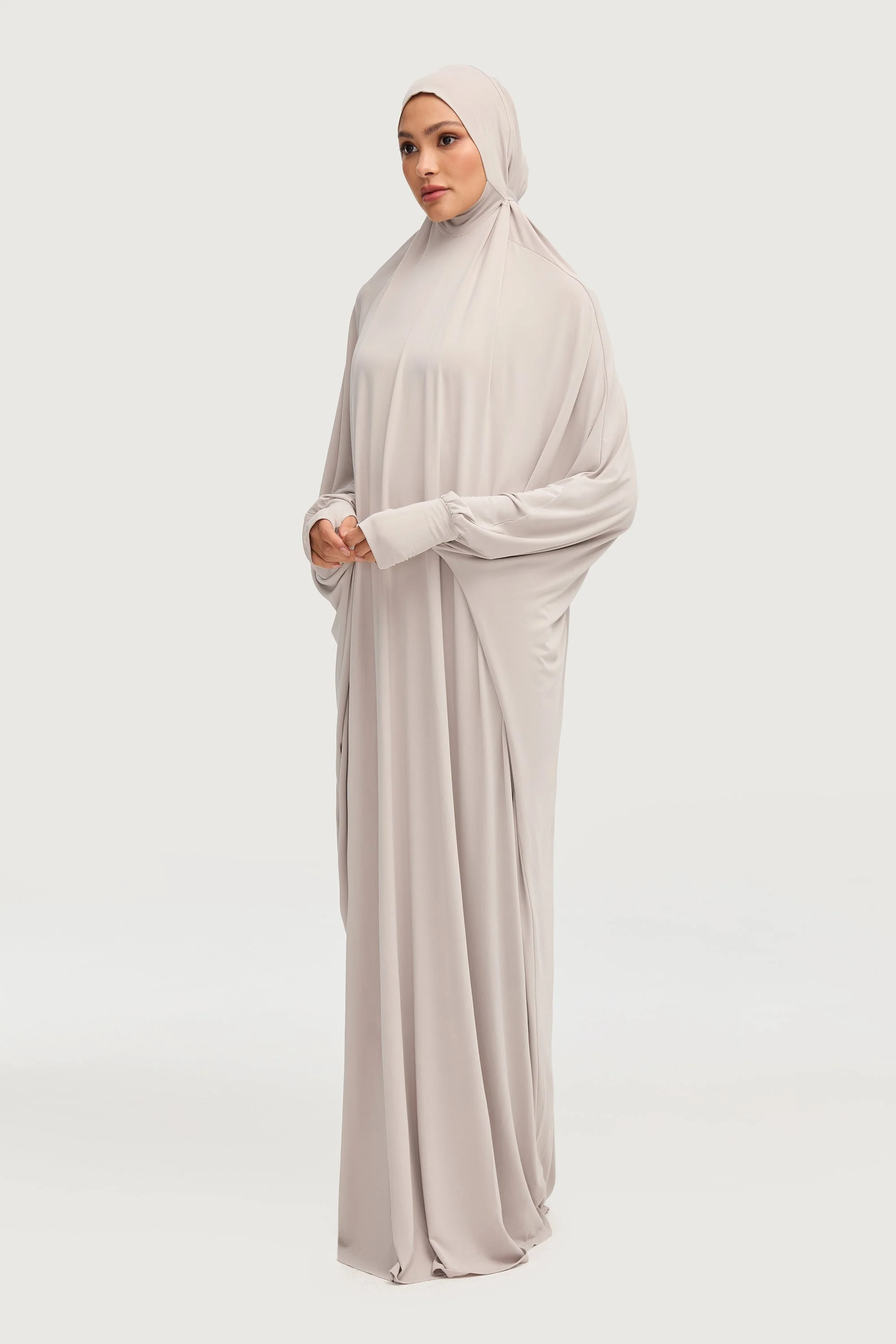 Jersey Cupro Prayer Jilbab Abaya - Stone - Image 3