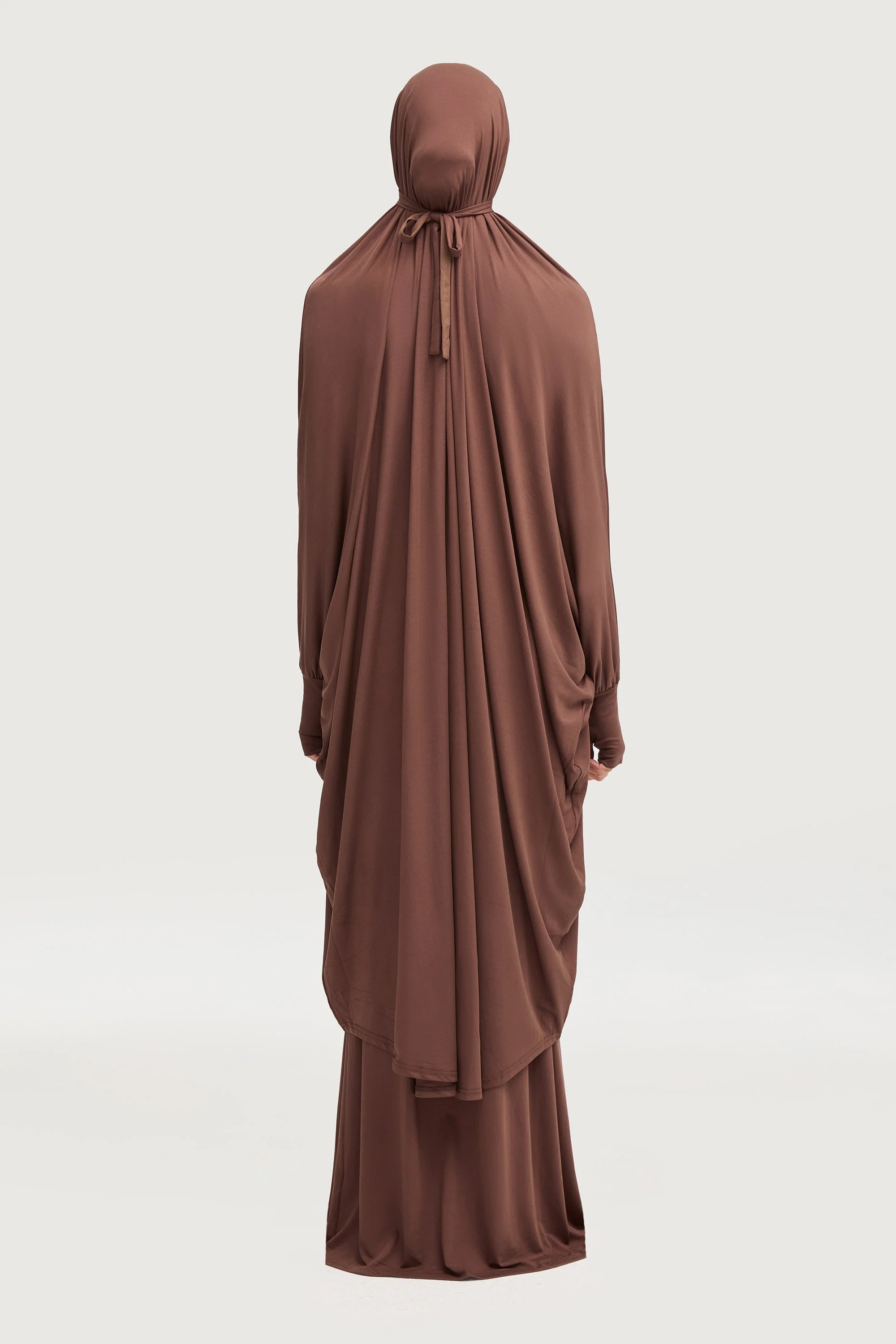 Jersey Cupro Prayer Jilbab & Skirt Set - Brown - Image 3