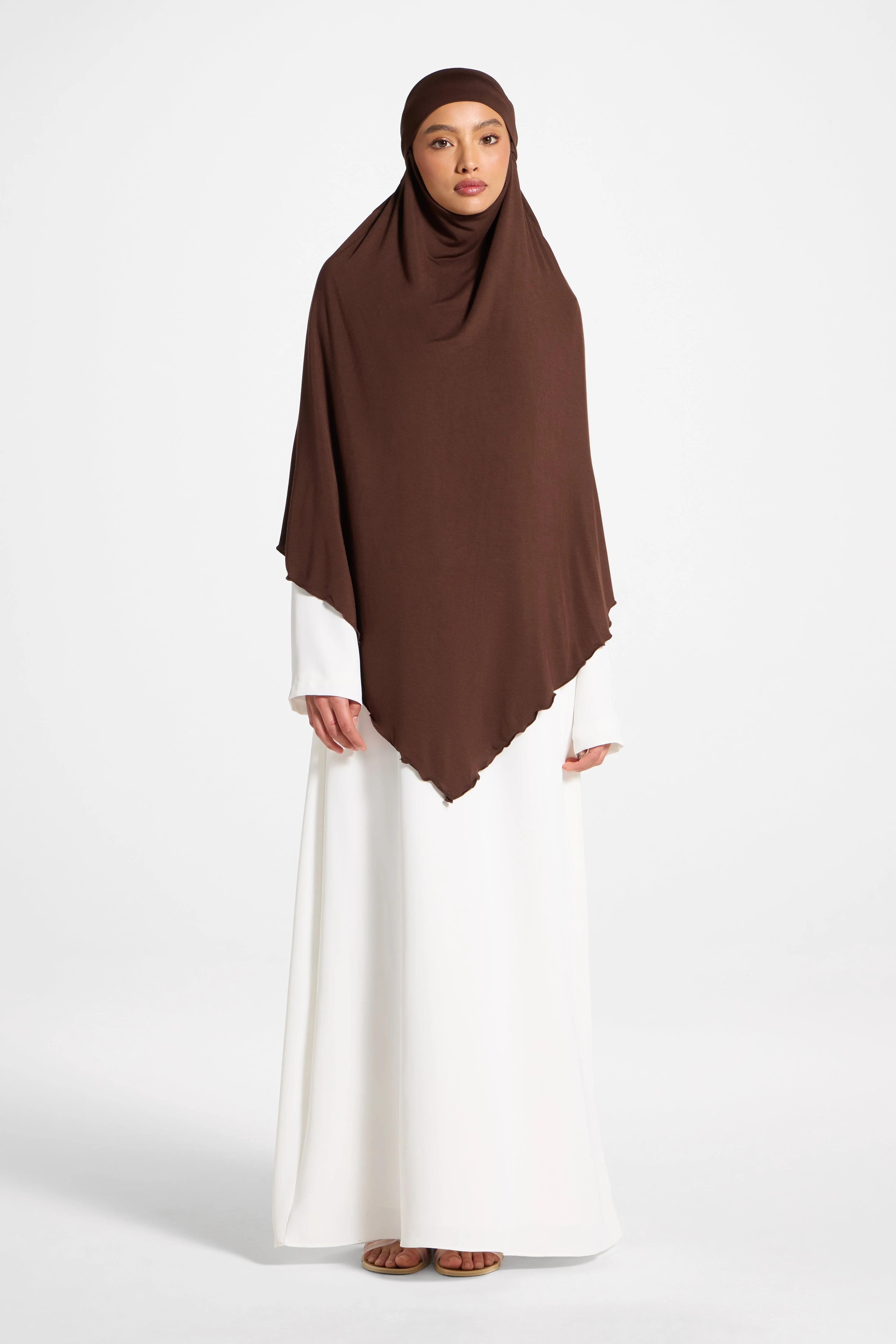 Jersey Khimar Hijab - Chocolate - Image 2