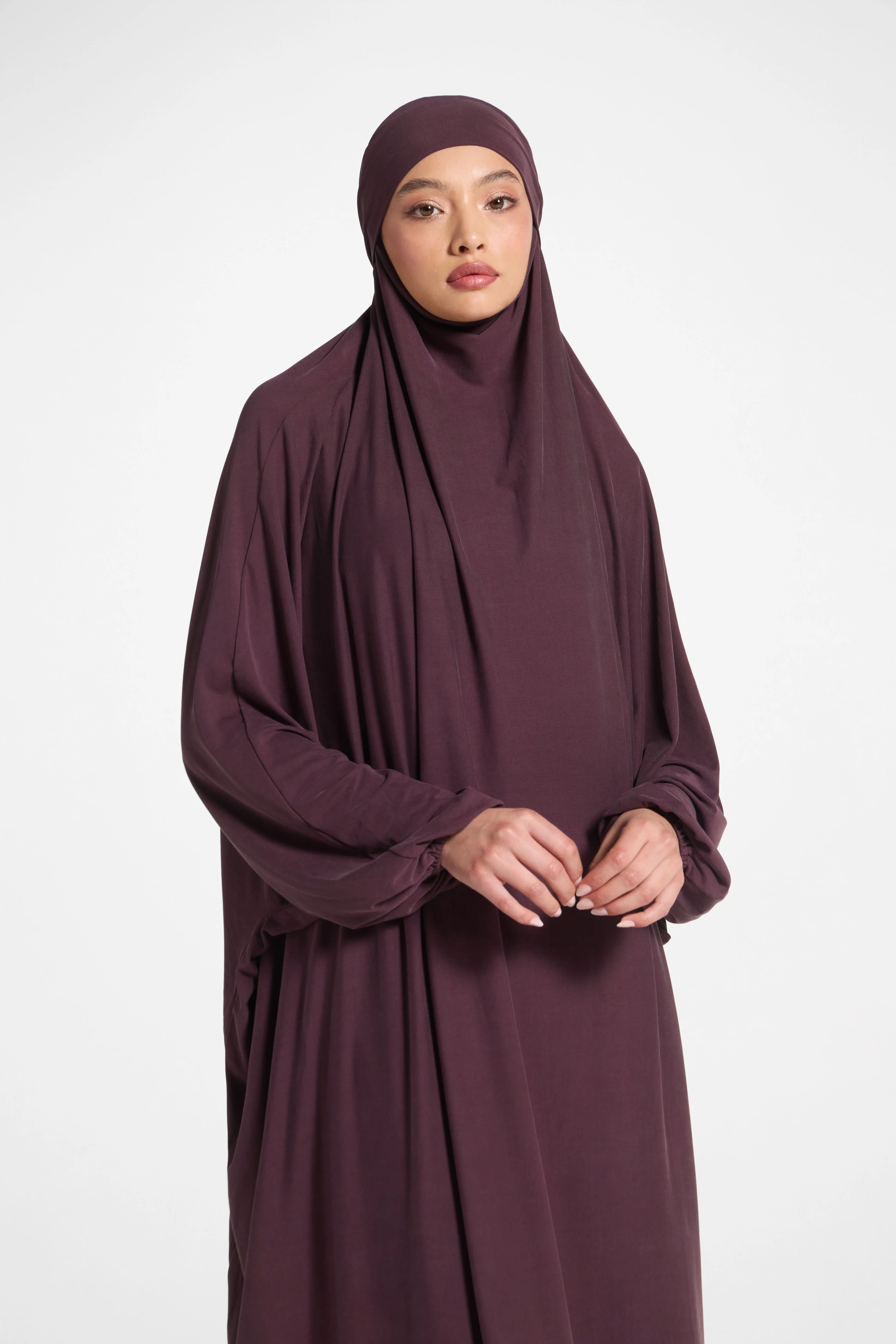 Jersey Jilbab Prayer Top - Plum - Image 2